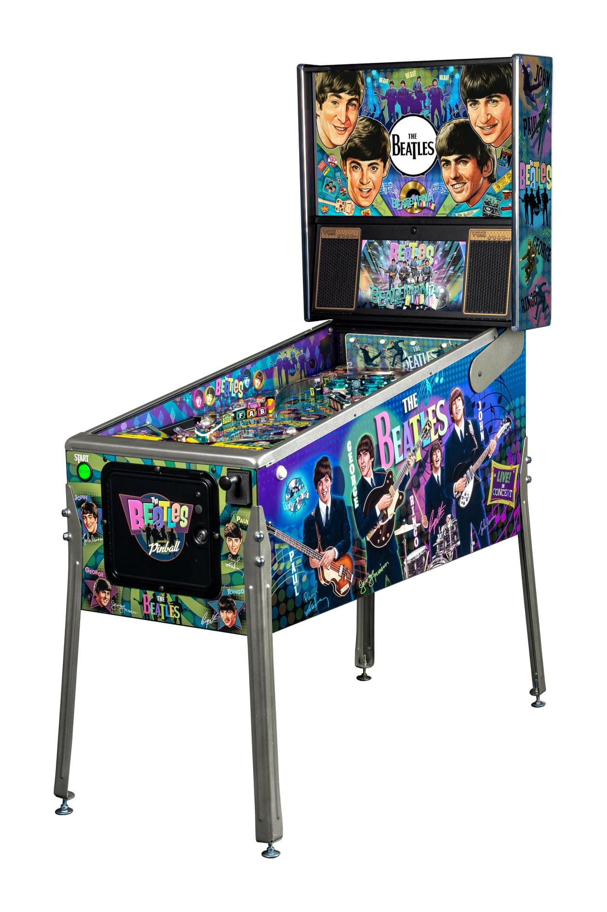 The Beatles themed pinball machine with colorful band graphics