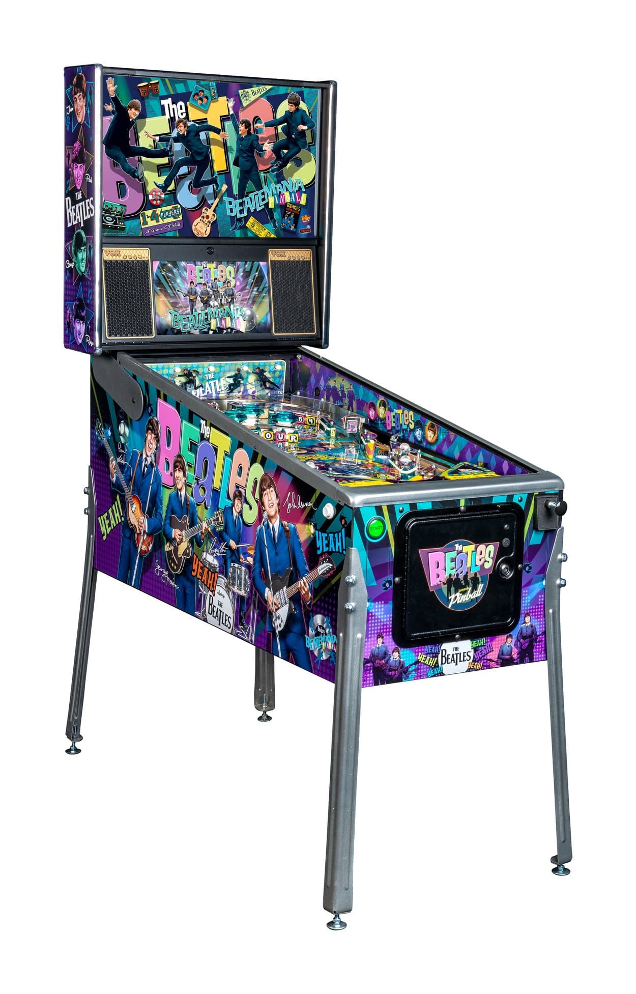 The Beatles themed pinball machine with colorful band graphics