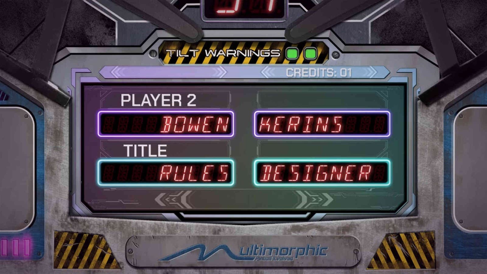 Futuristic game screen with players Bowen and Kerins, showing rules