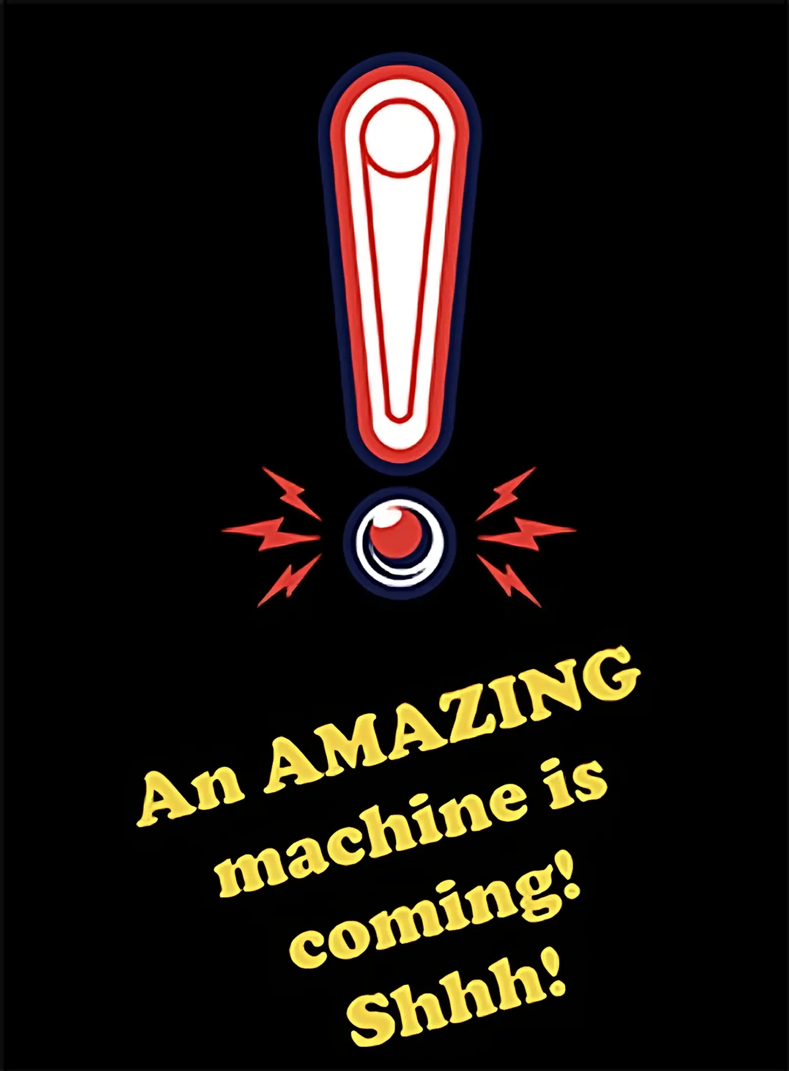Vintage poster with large exclamation mark and text about an amazing machine