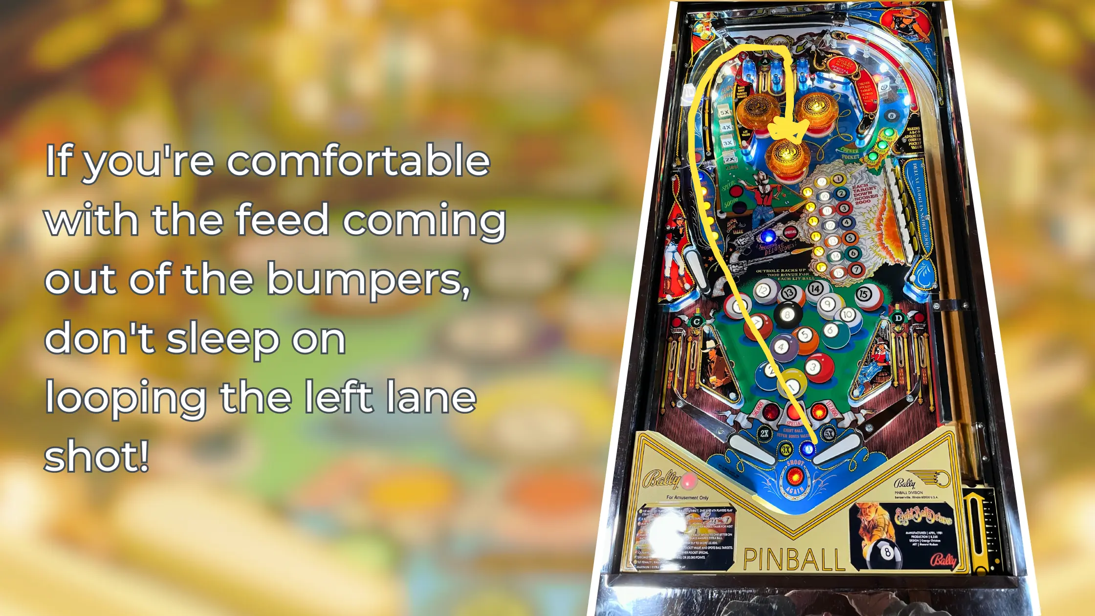 Colorful vintage pinball machine with multiple bumpers and targets