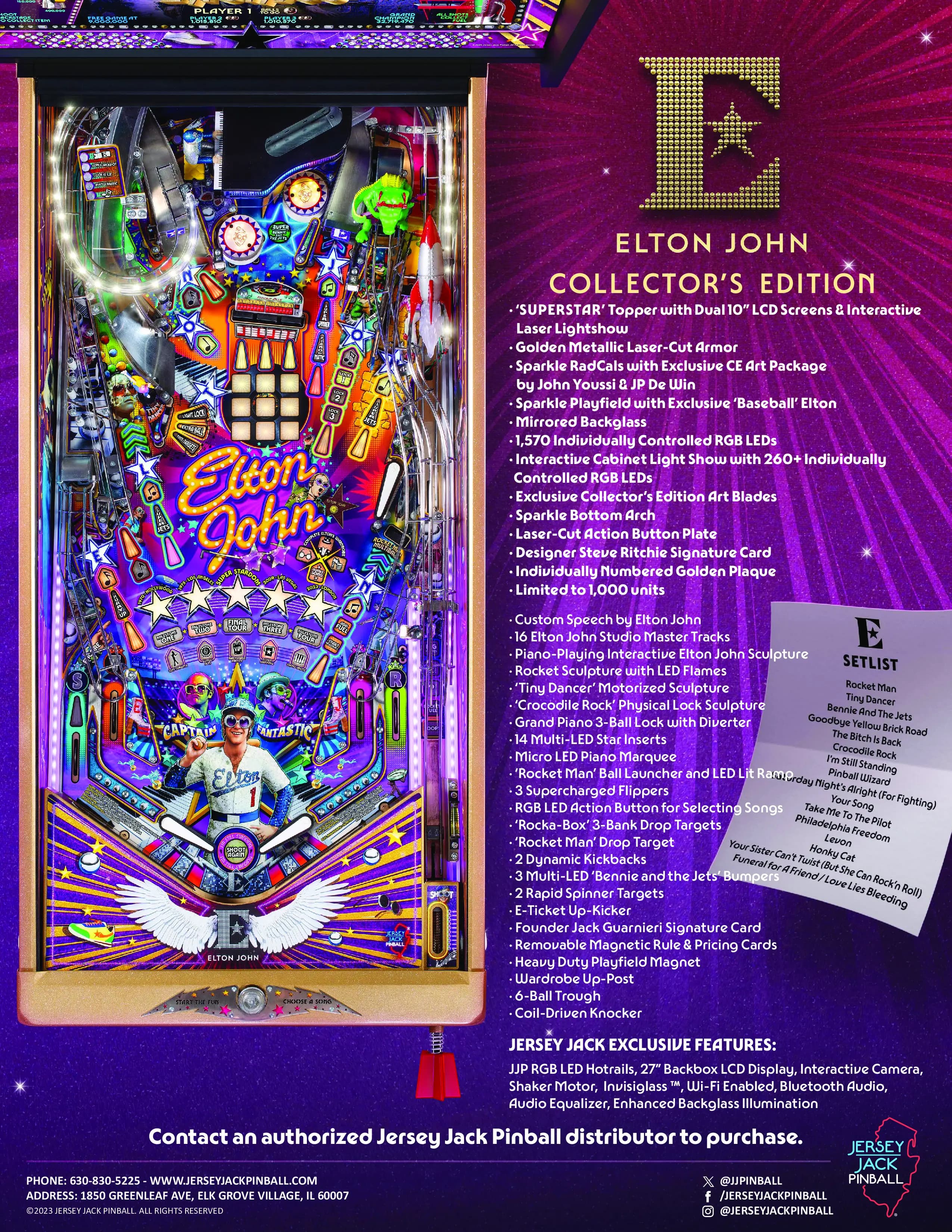 Elton John Collector's Edition pinball machine with colorful, intricate design