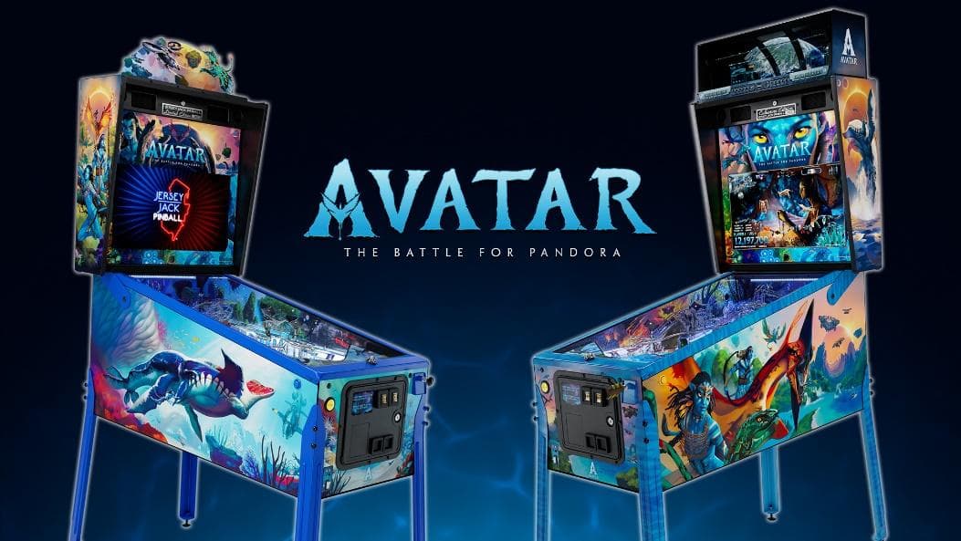 A two arcade machines with a blue backgroundDescription automatically generated