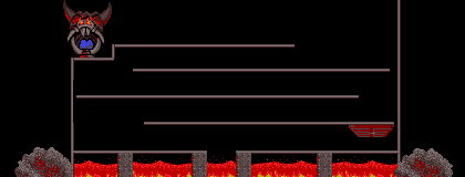 Pixelated retro game interface with devil logo and horizontal lines