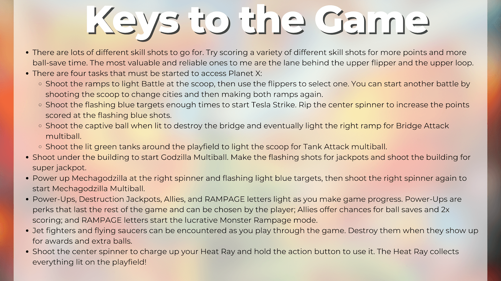 Image of the keys to the game detailed in text below