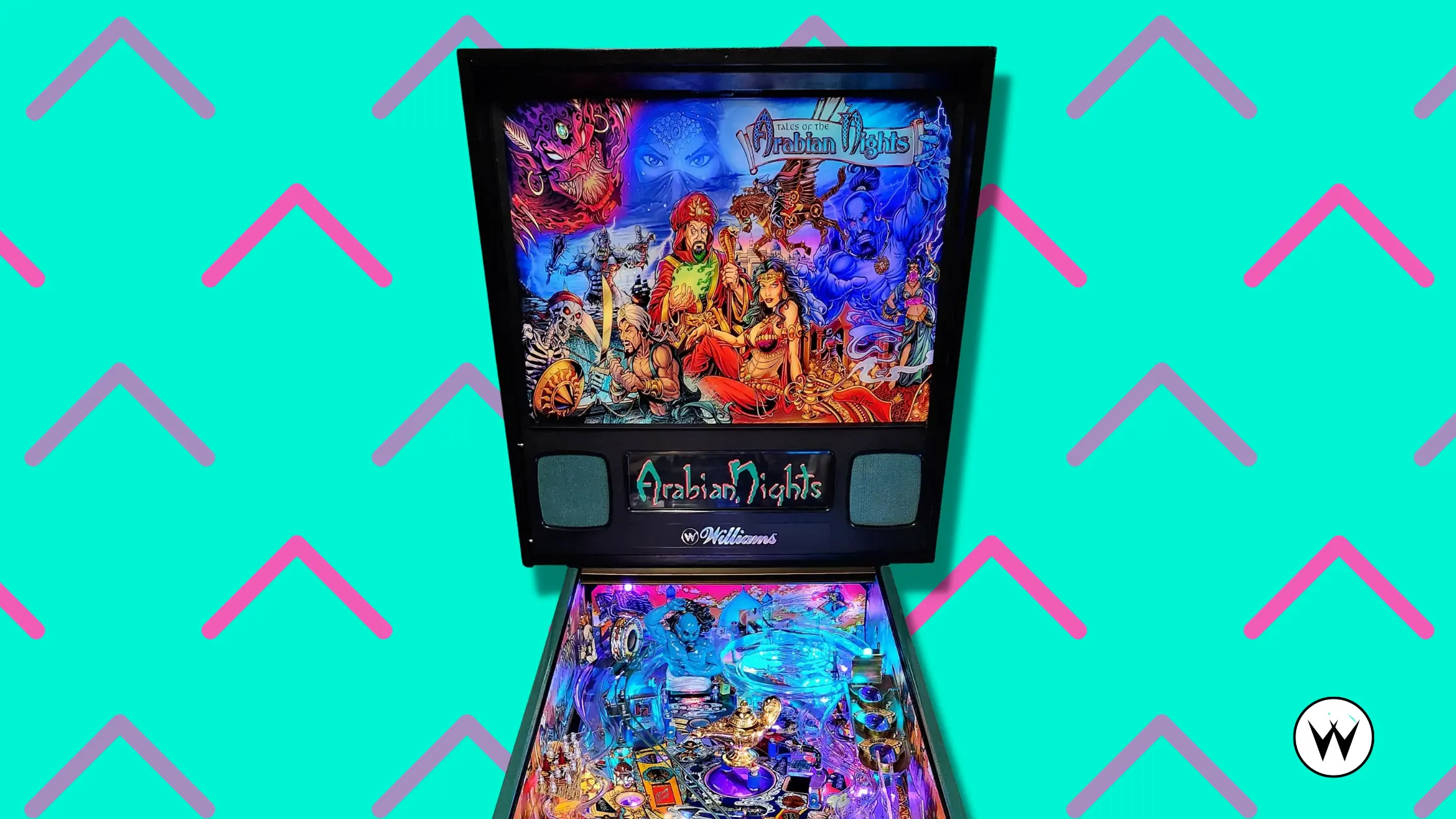 Colorful Arabian Nights-themed pinball machine with vibrant playfield