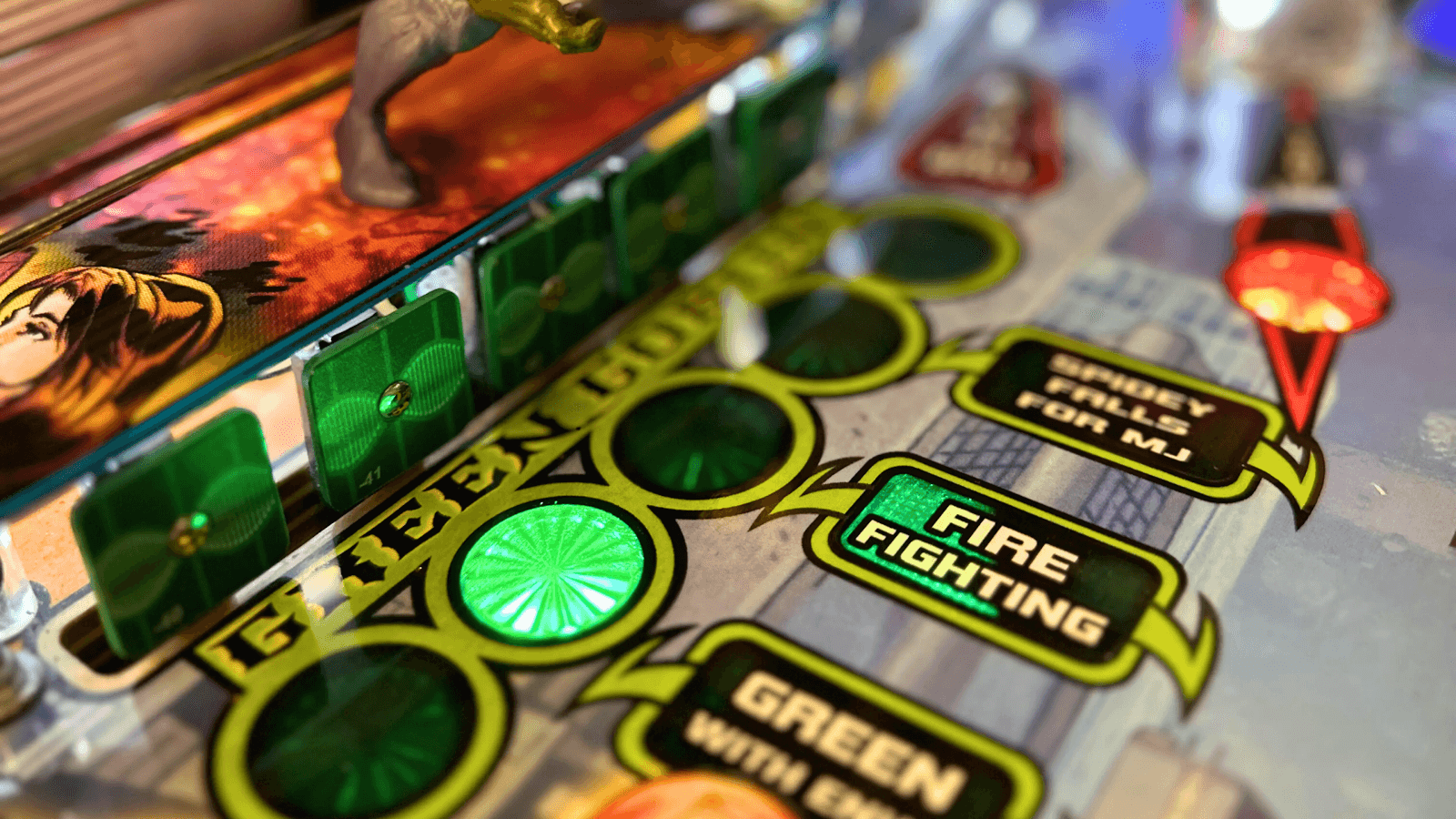 Spiderman pinball image of Green Goblin standup targets