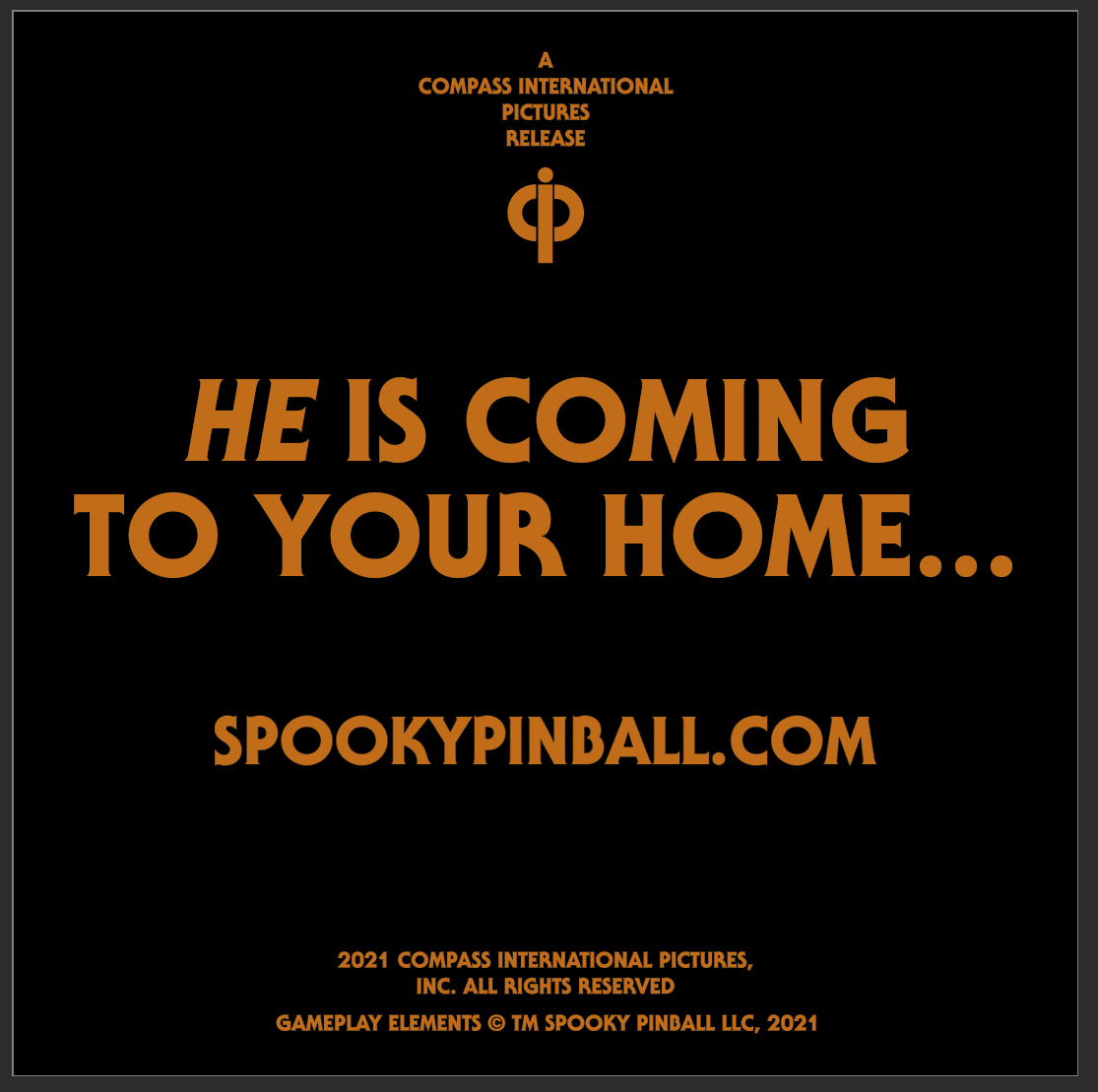 Spooky Pinball movie poster with ominous warning in orange text