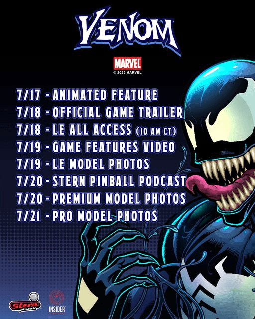 Venom Marvel event poster with release dates and symbiote character artwork