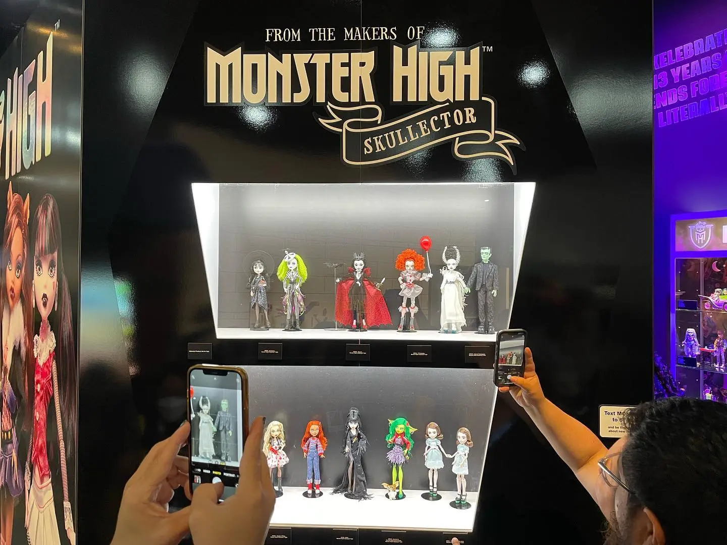 Monster High Skullector dolls display with diverse characters and styles