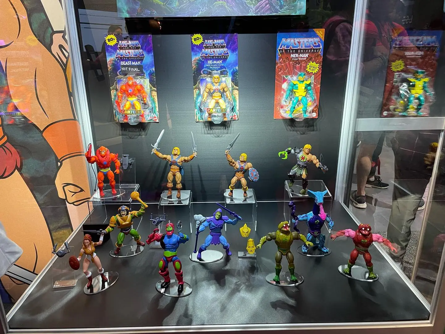 Masters of the Universe action figures displayed in collectible showcase