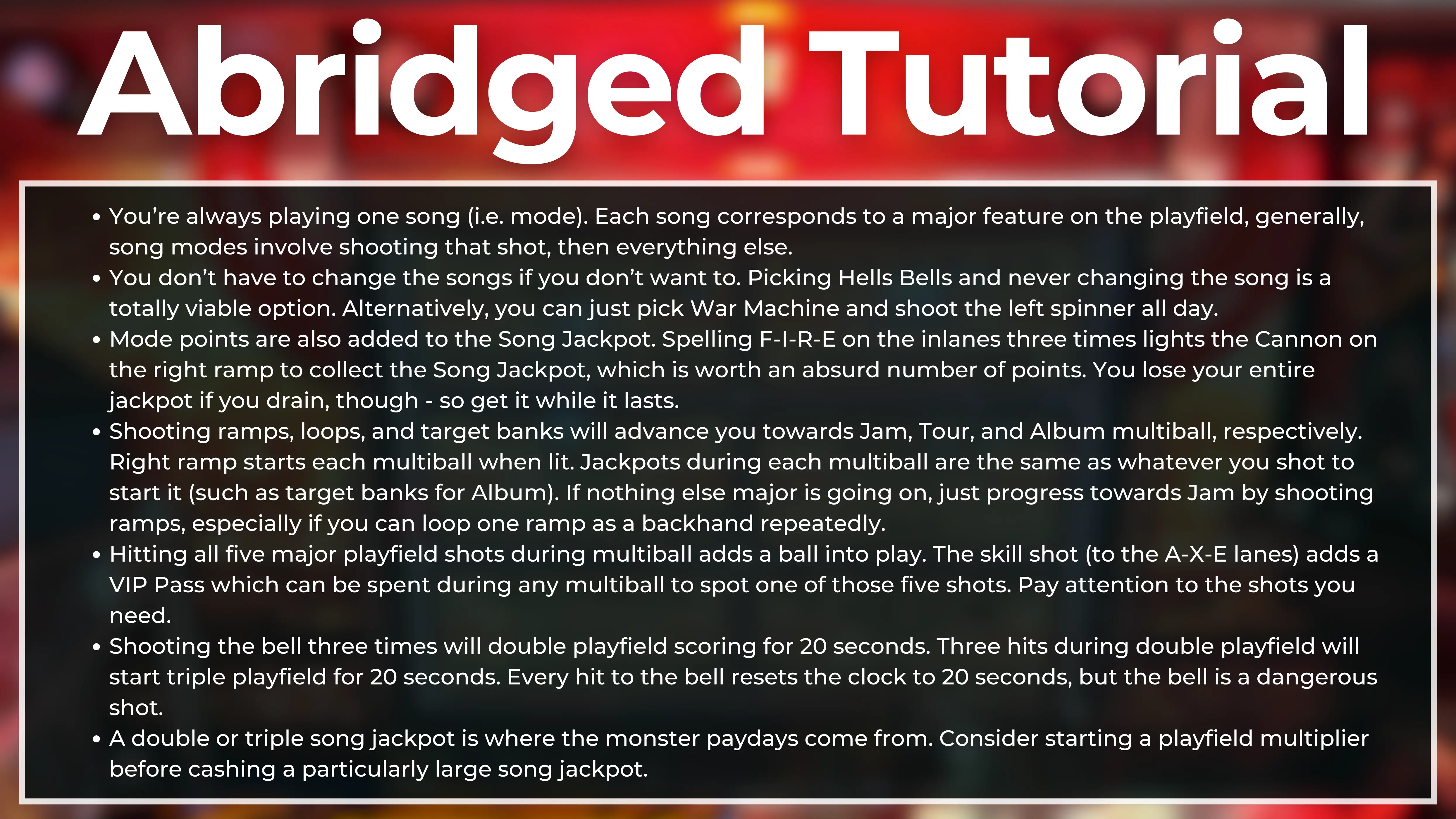 Pinball tutorial explaining game modes, scoring, and strategy tips