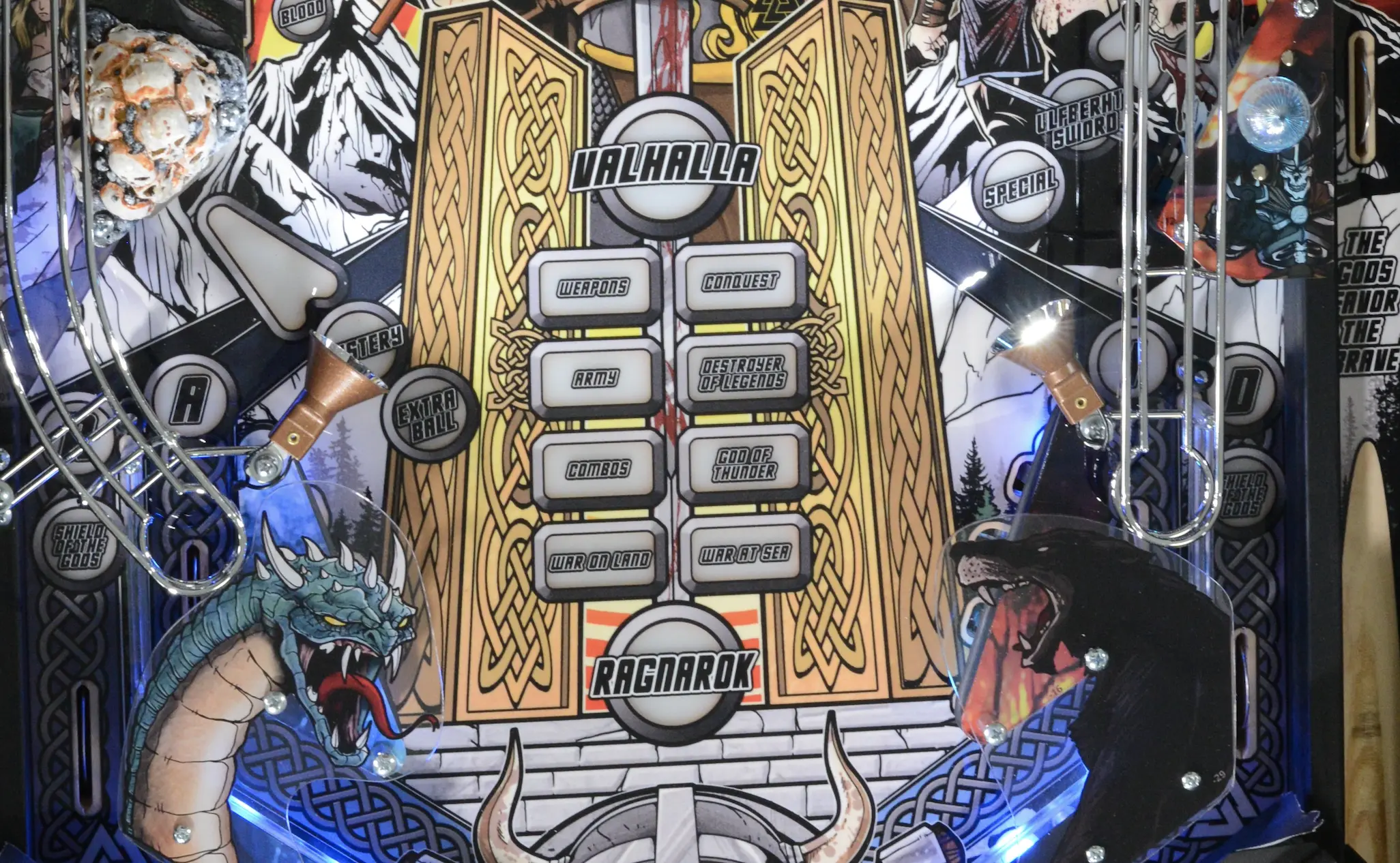 Valhalla Ragnarok game board with Norse mythology themed menu options