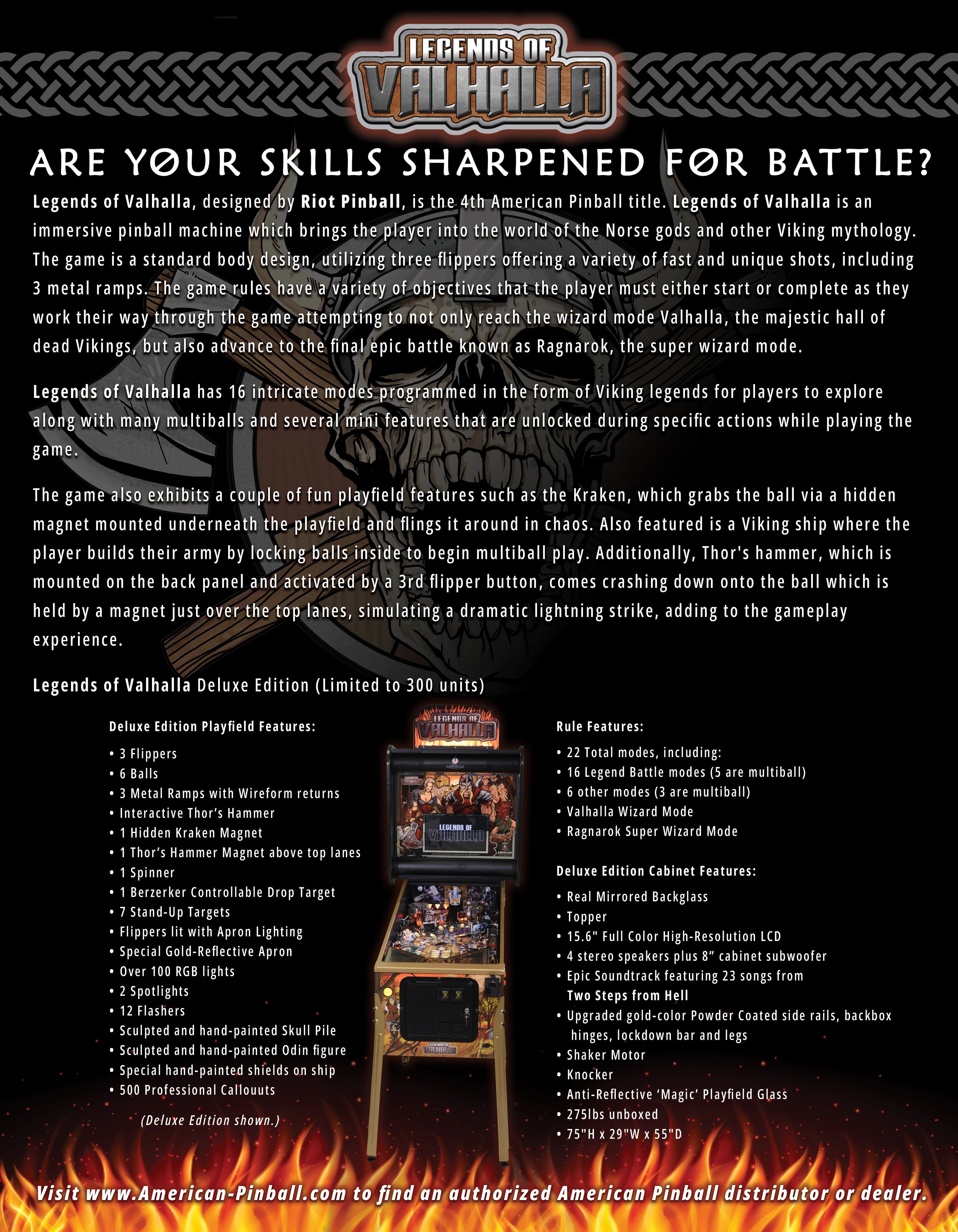 Legends of Valhalla pinball machine promotional poster with Viking theme