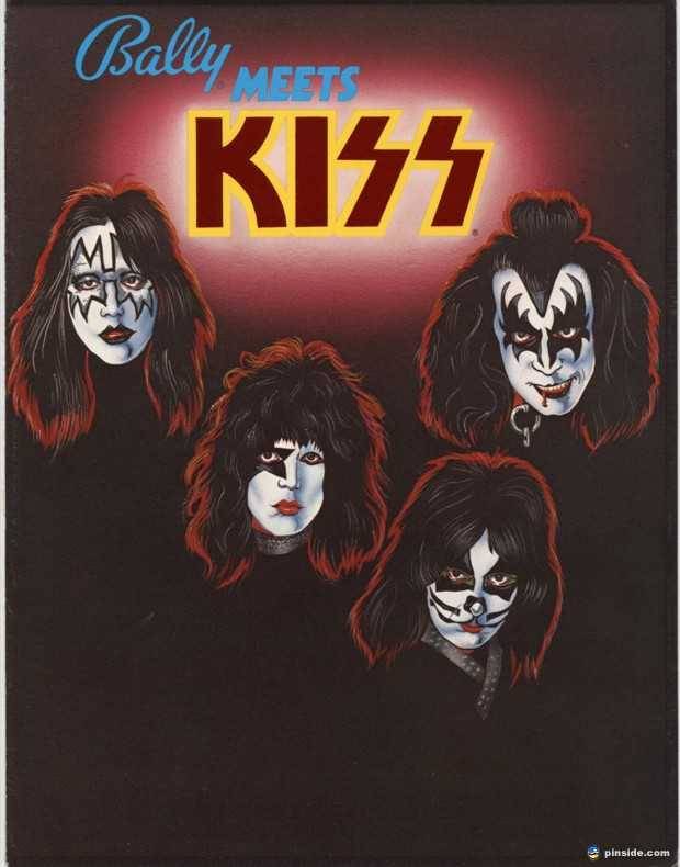 Vintage KISS band poster with members in iconic makeup and costumes