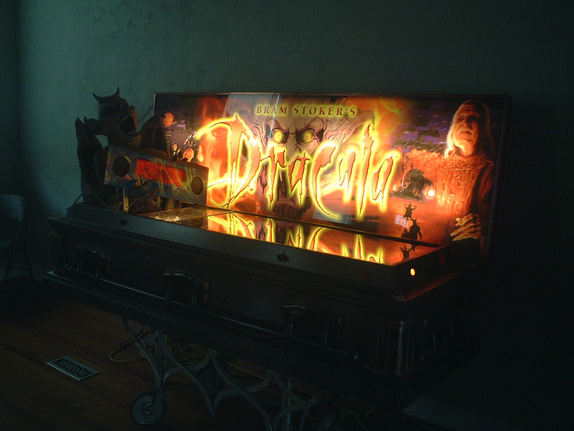 Bram Stoker's Dracula pinball machine with fiery, glowing artwork
