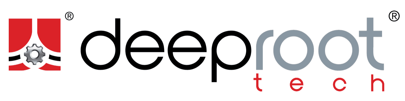 Deeproot Tech logo with red and gray color scheme and gear icon