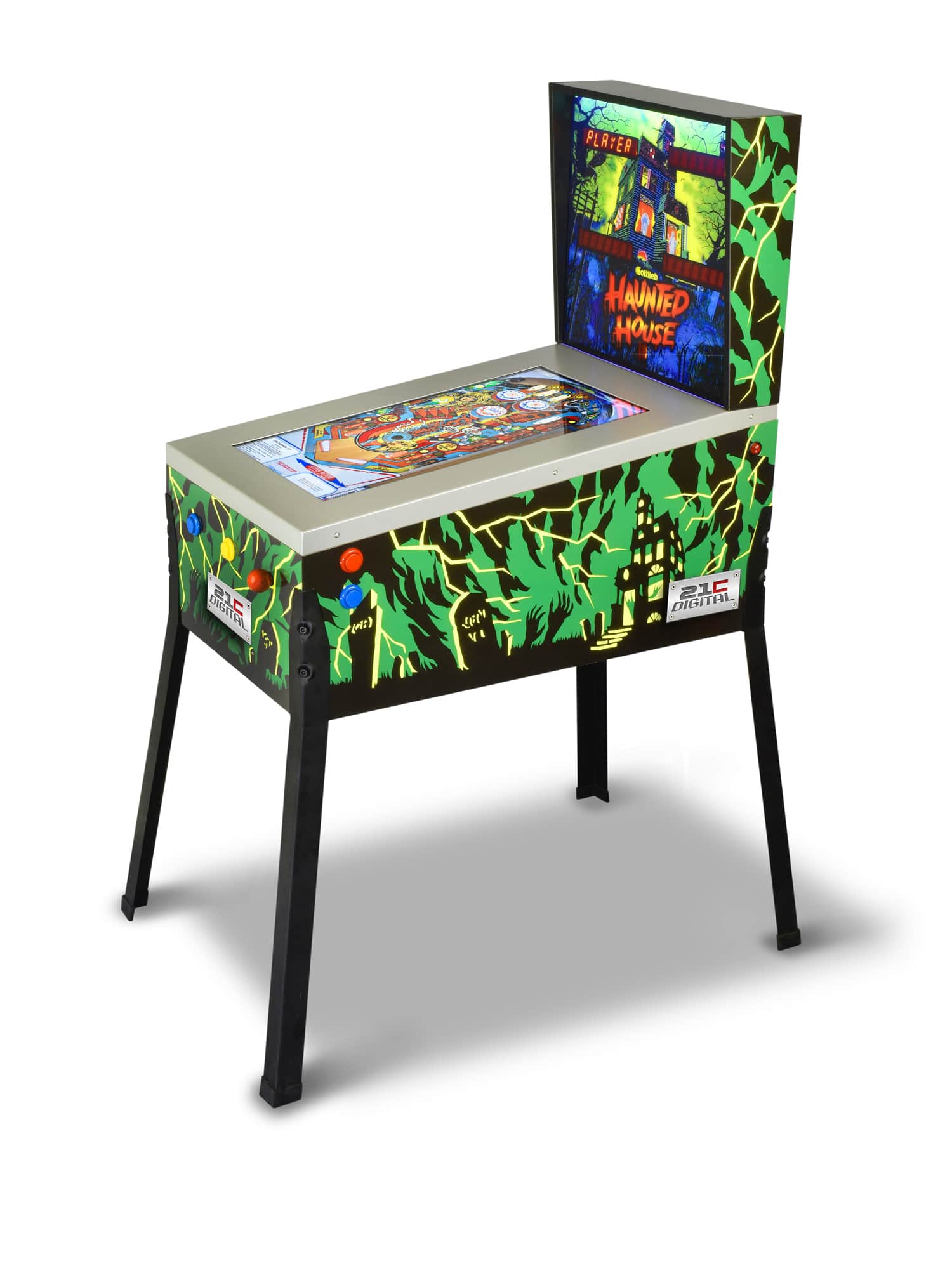 Haunted House pinball machine with colorful playfield and spooky backglass