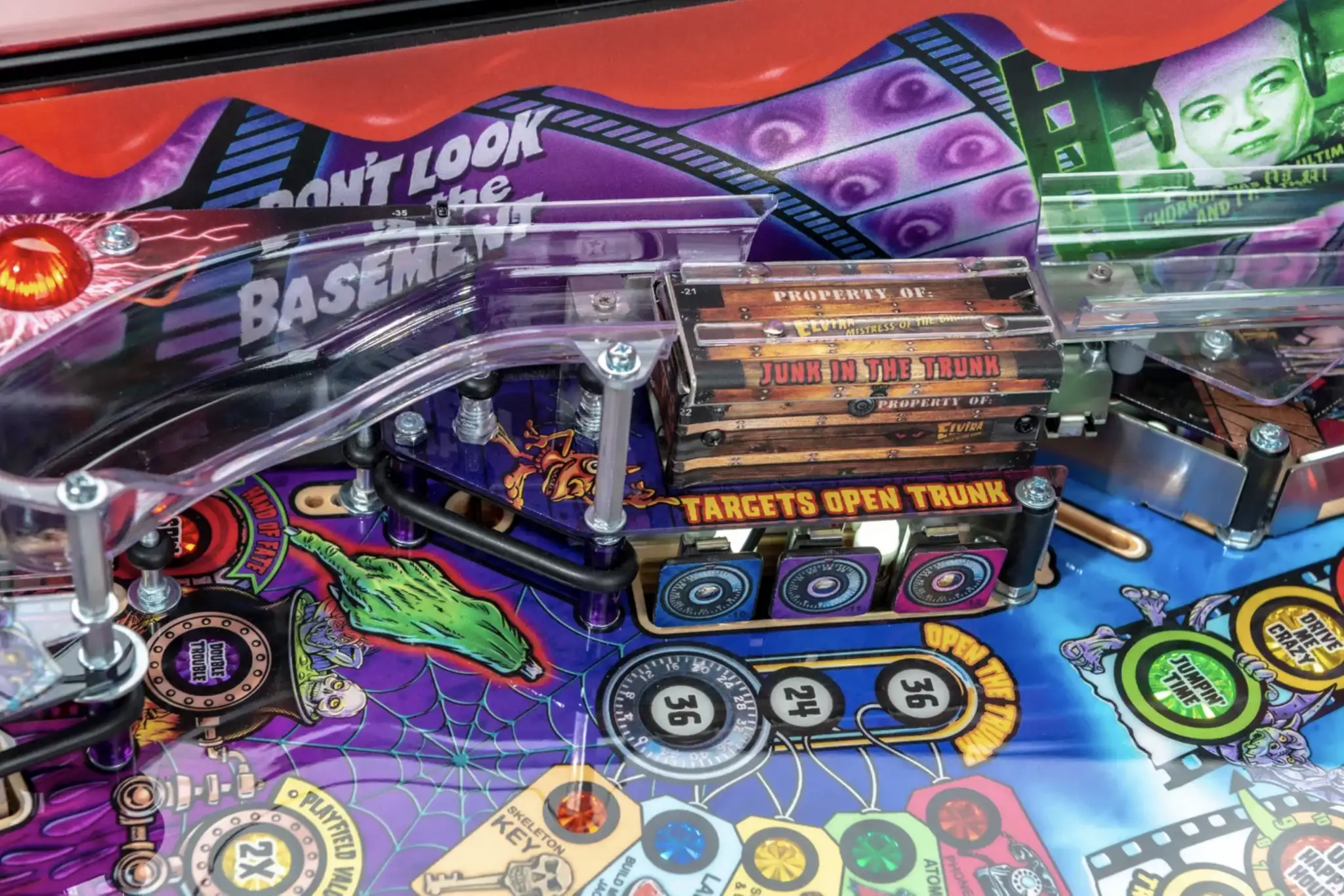Colorful pinball machine with film and movie-themed graphic design