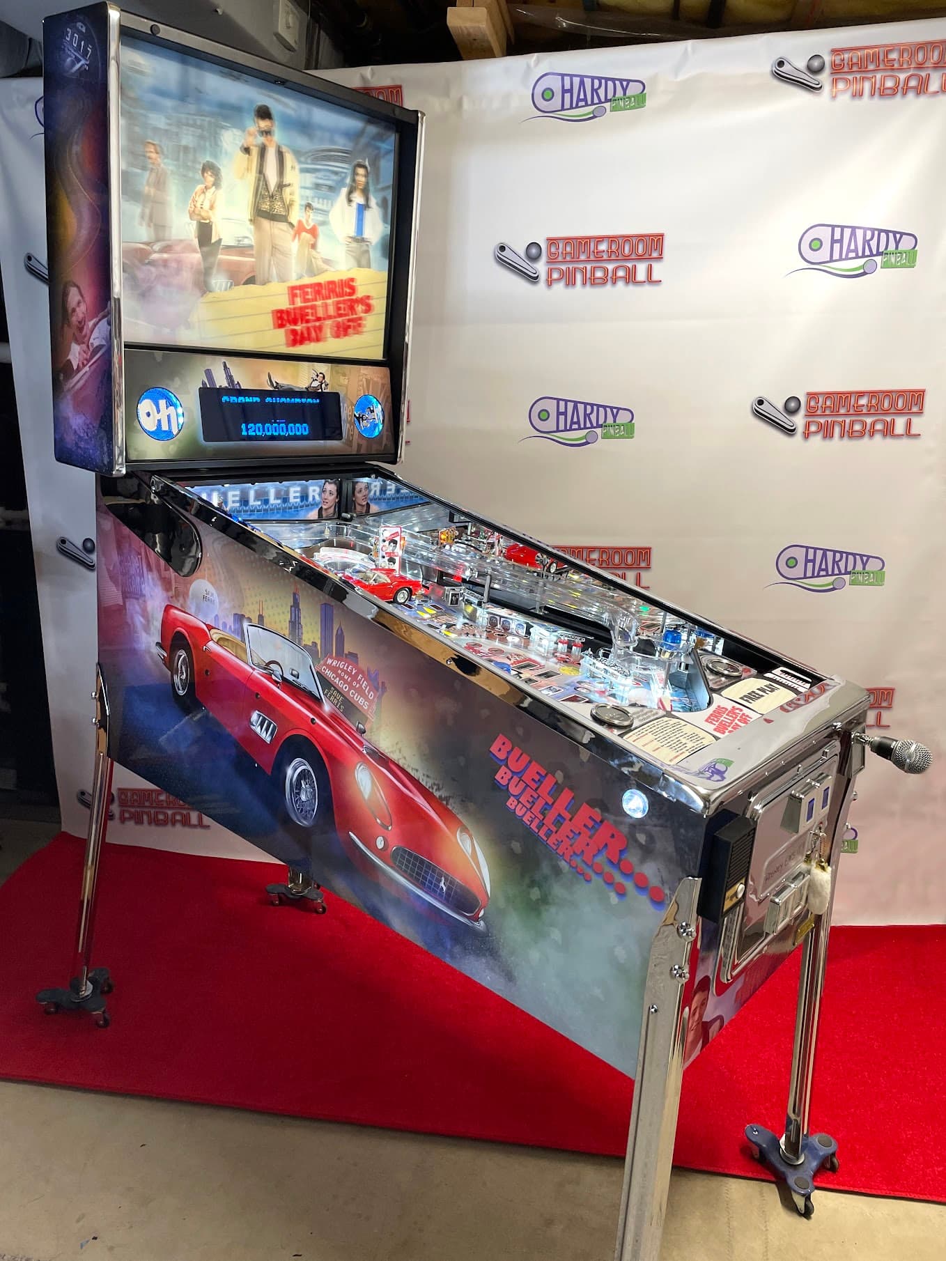 Ferris Bueller's Day Off pinball machine with red classic car design