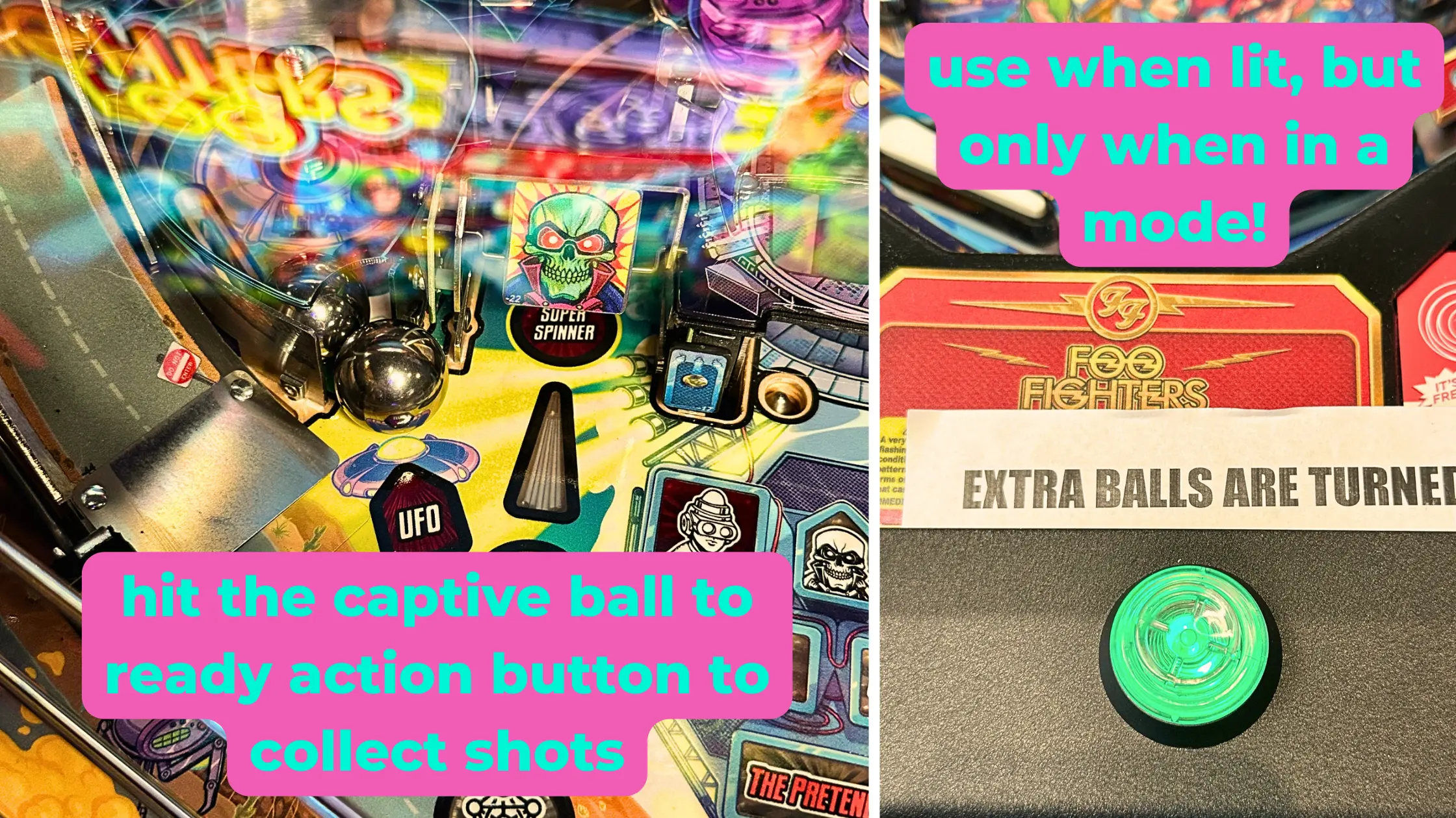 foo fighters pinball rules and how to play the action button