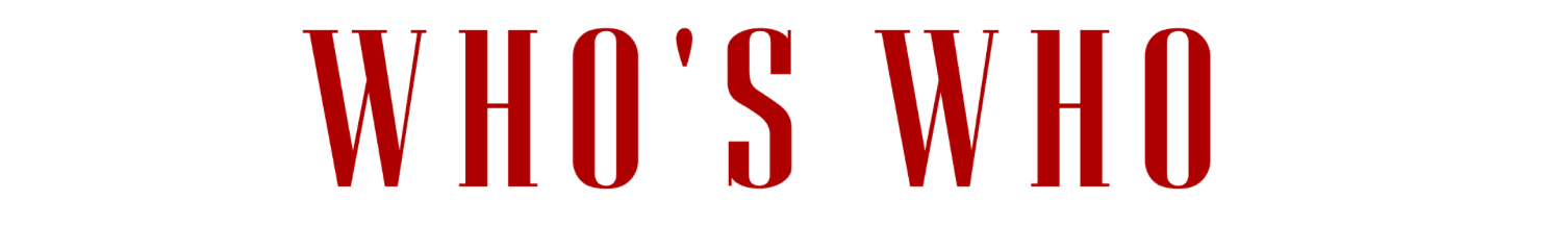 Large red text reading "WHO'S WHO" on white background