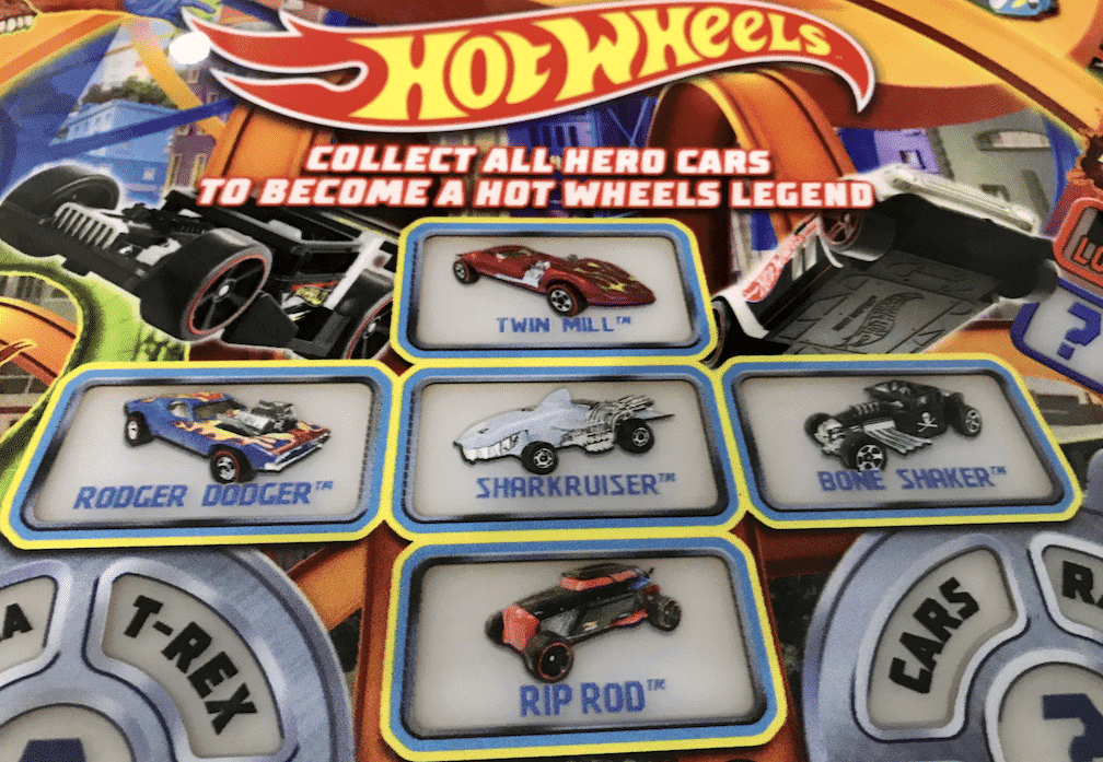 Hot Wheels collectible cars display with various themed toy vehicles