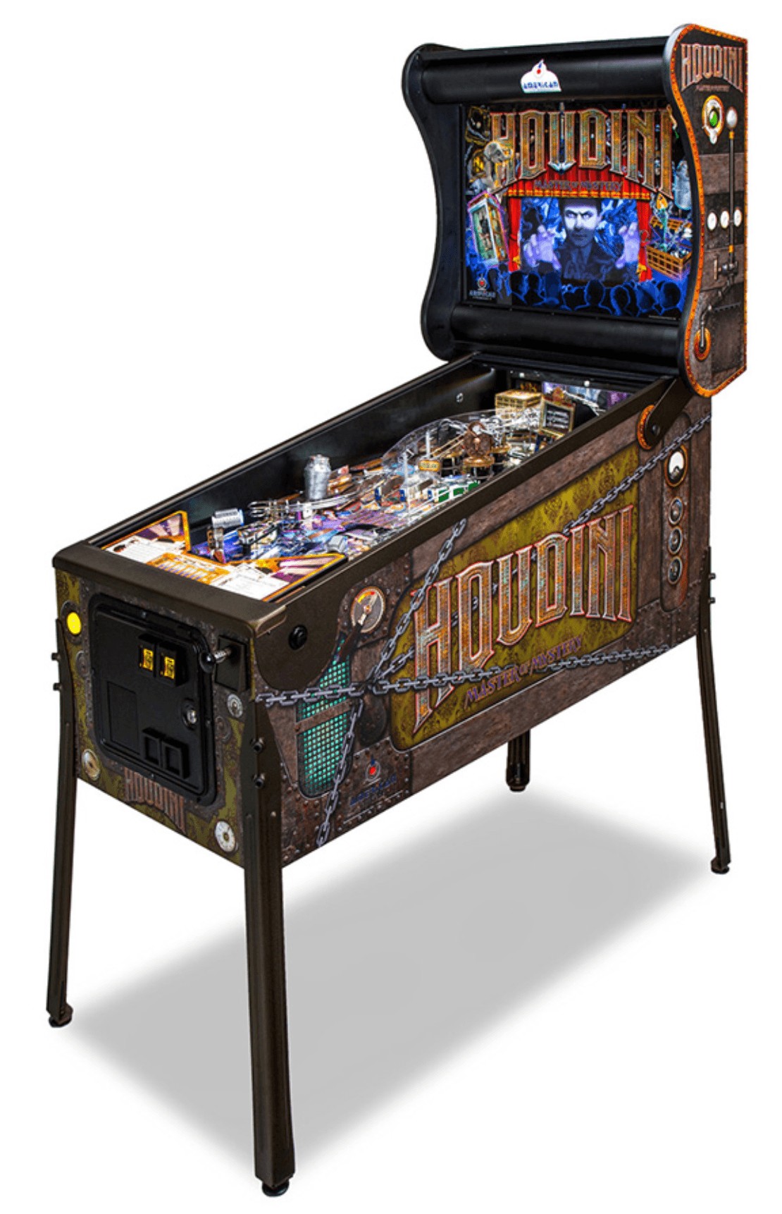 Houdini-themed pinball machine with elaborate design and digital display