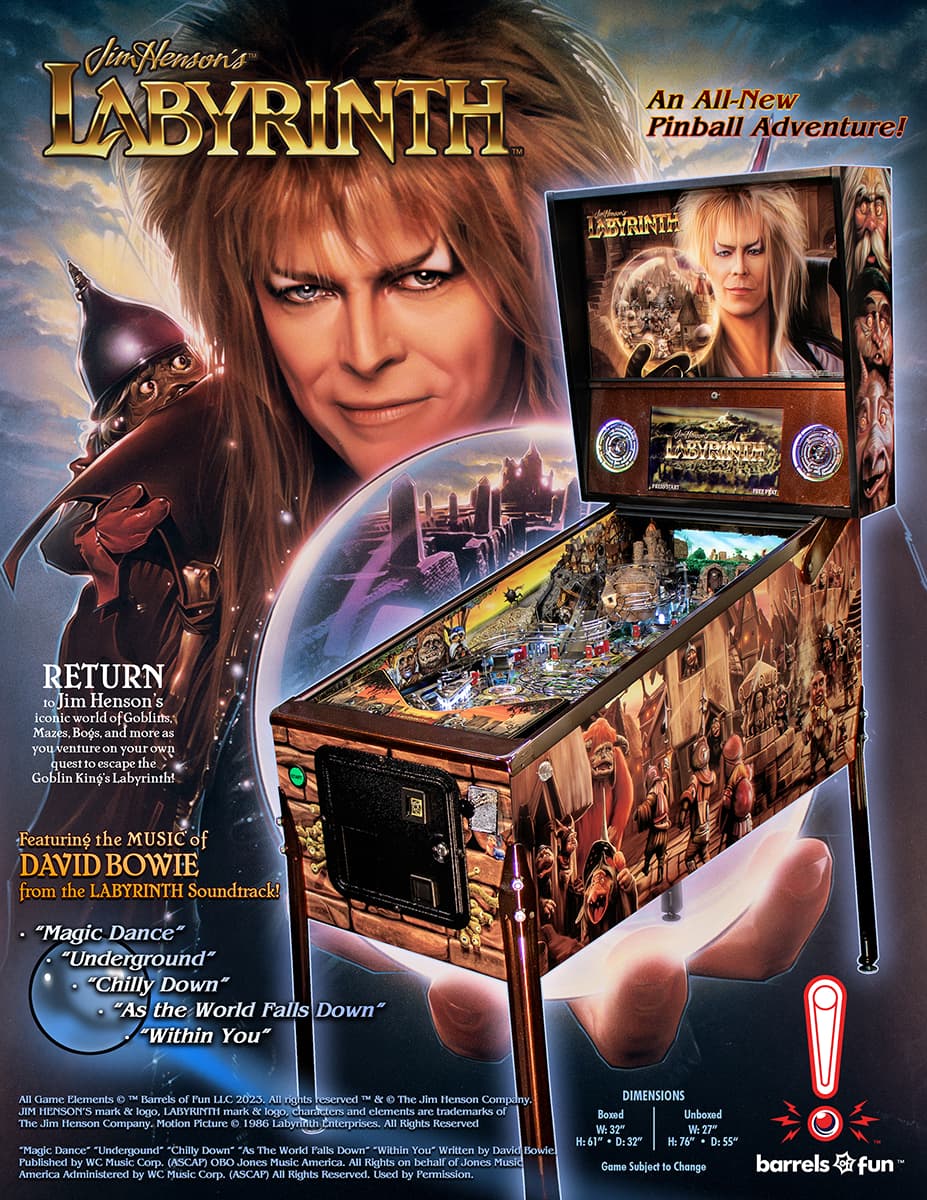 Labyrinth pinball machine featuring David Bowie and fantasy characters