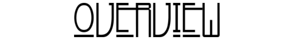 Stylized black and white text spelling "OVERVIEW" in a unique font