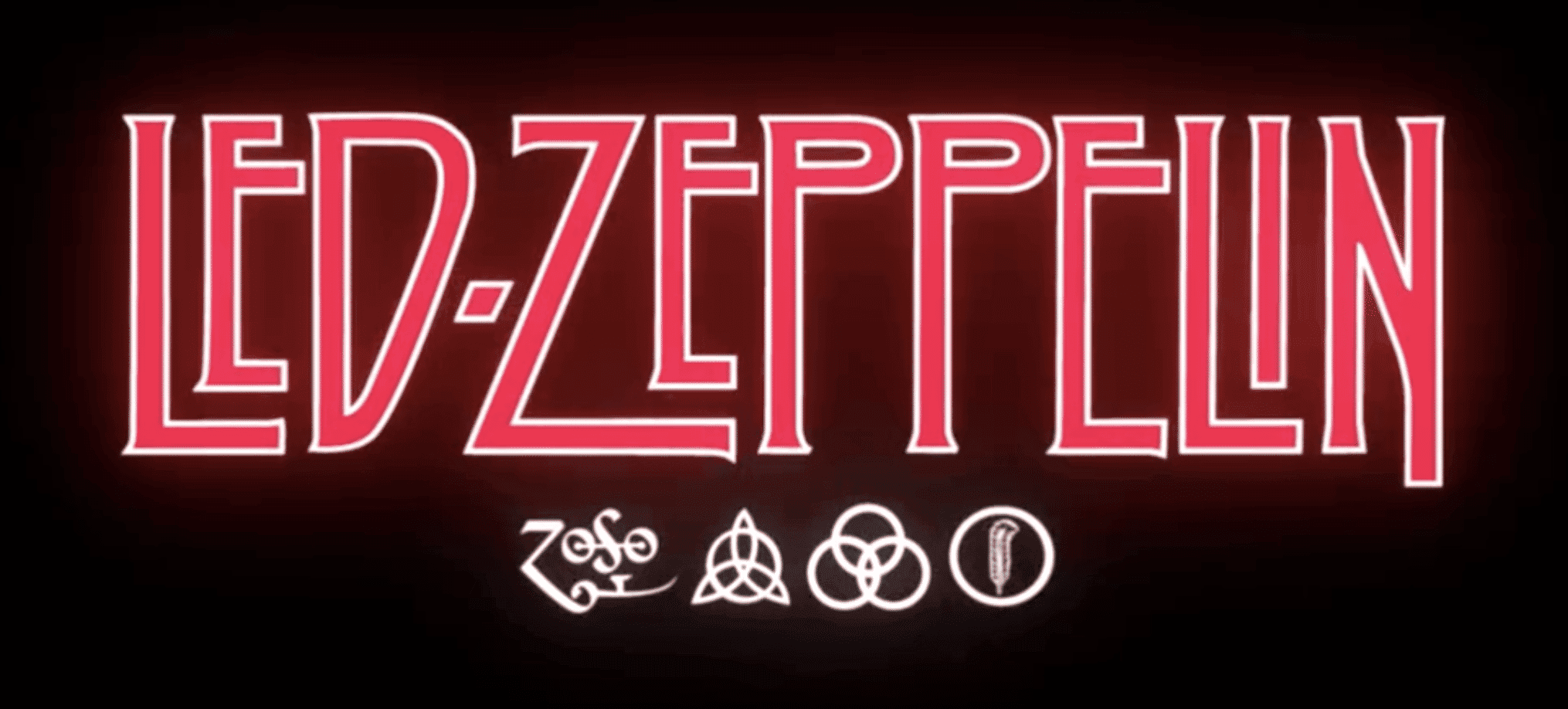 Led Zeppelin logo with band members' iconic symbols on dark background