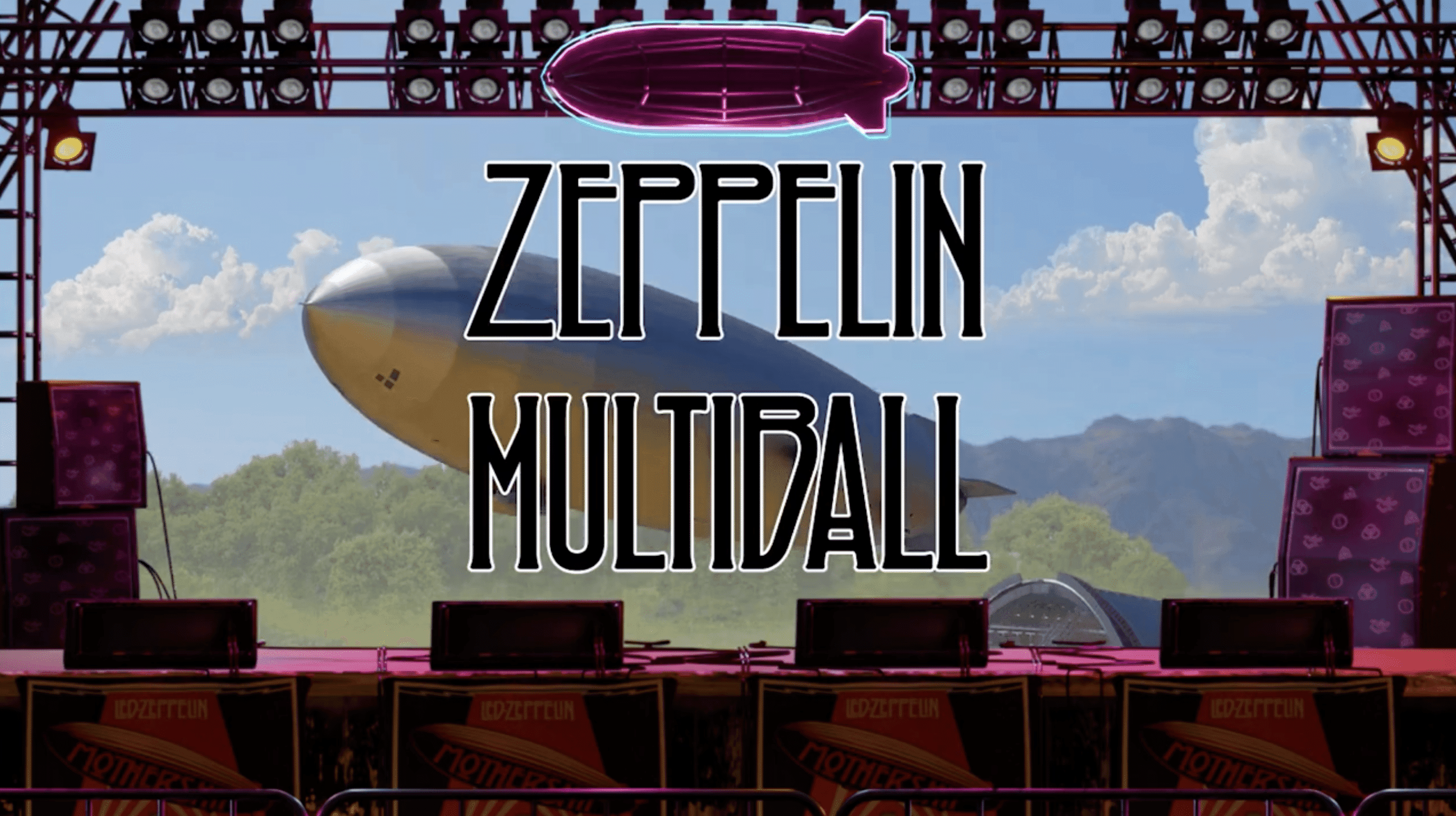 Zeppelin Multiball pinball game with airship and stage setup