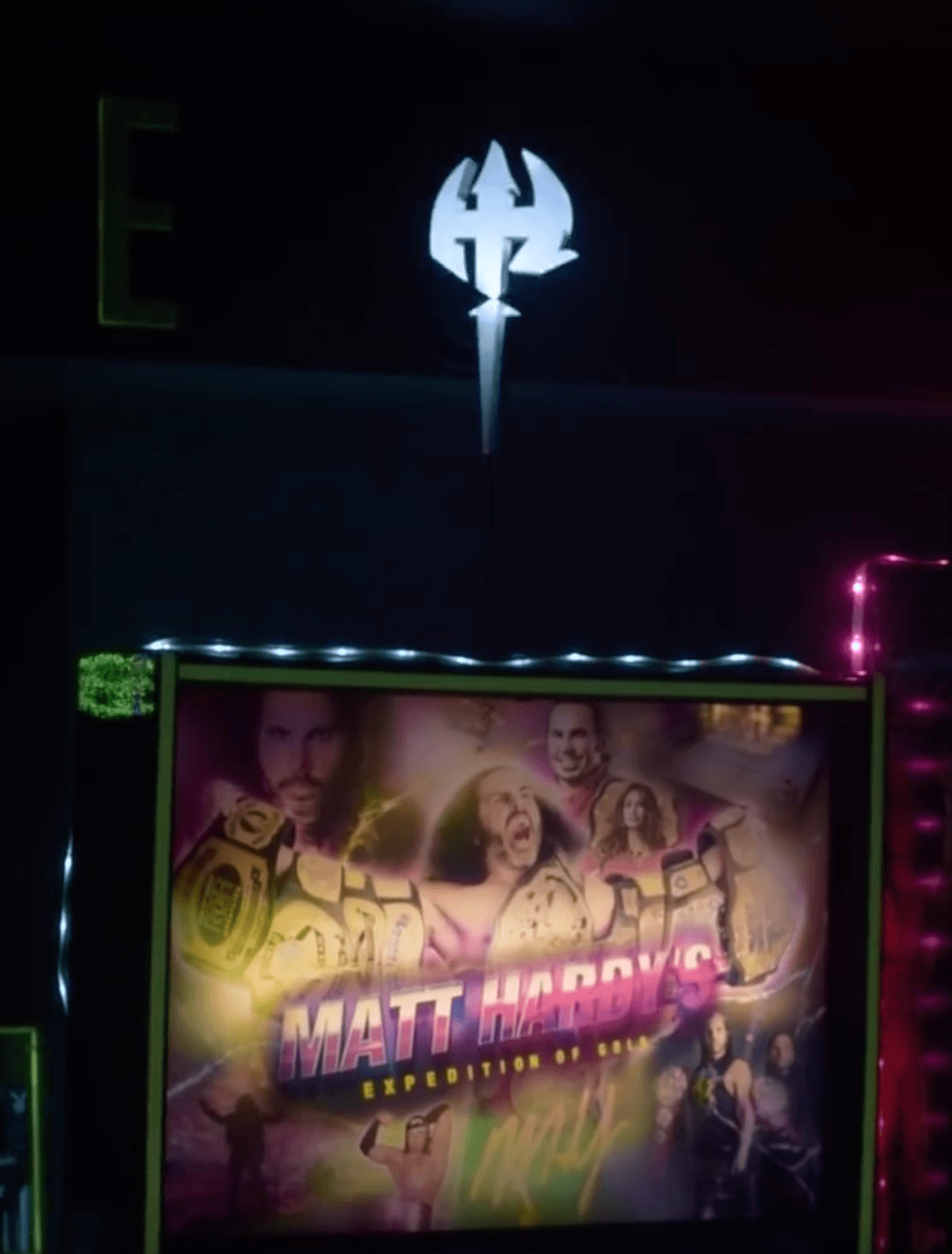 Matt Hardy's wrestling poster with white logo and championship belts