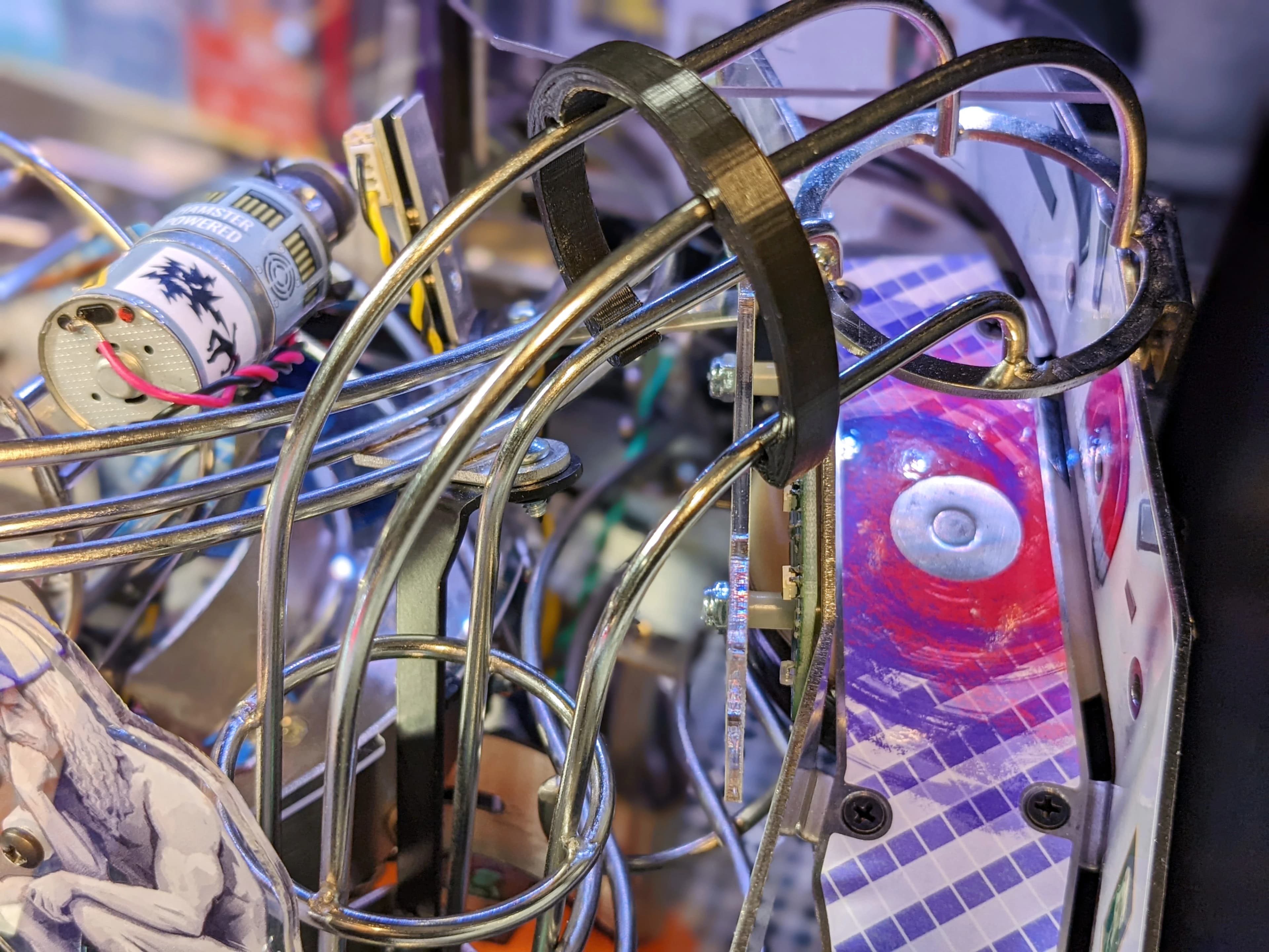 Complex electronic device with intricate wiring and colorful circuit components