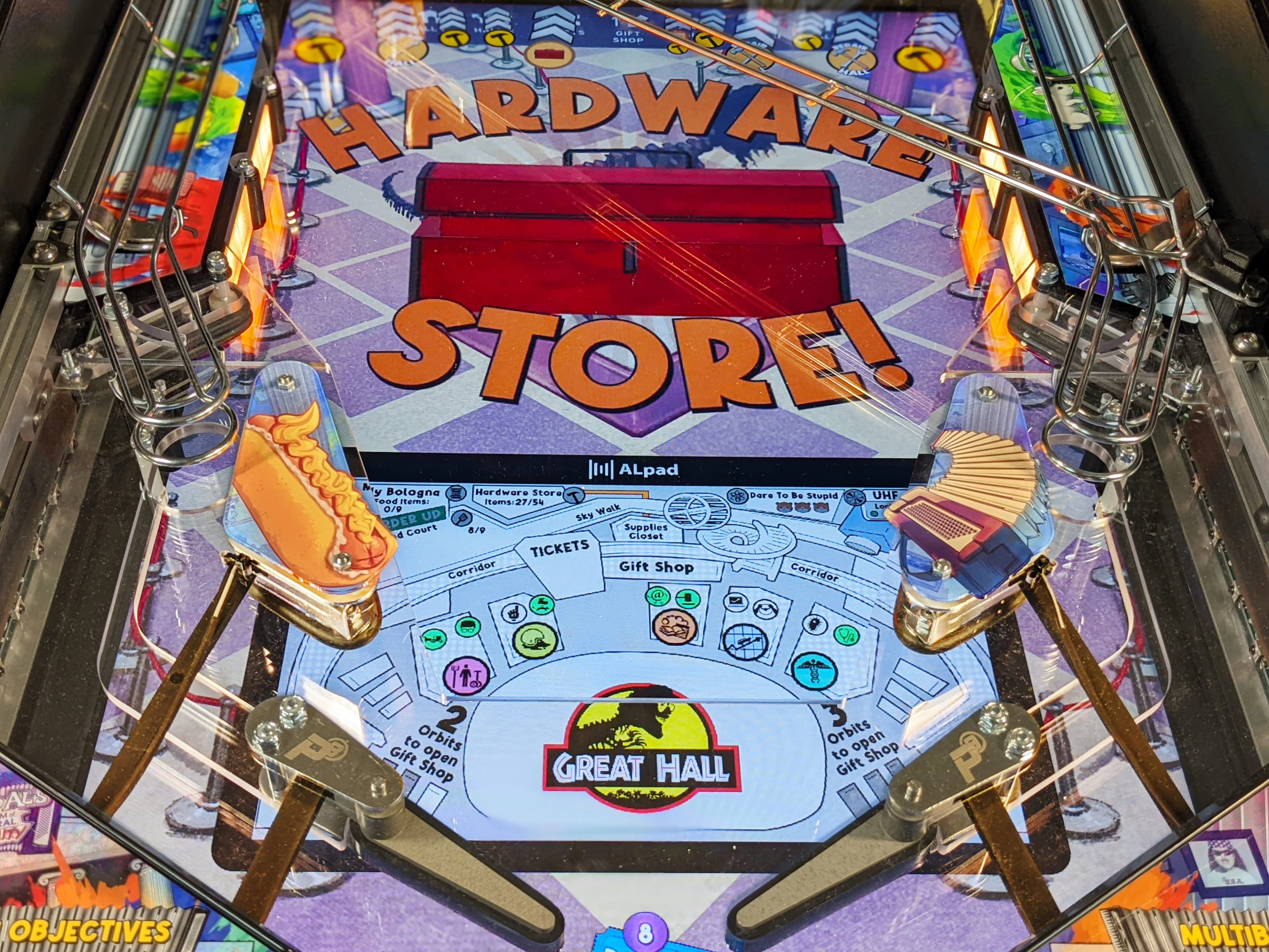 Colorful Hardware Store pinball machine playfield with flippers and targets