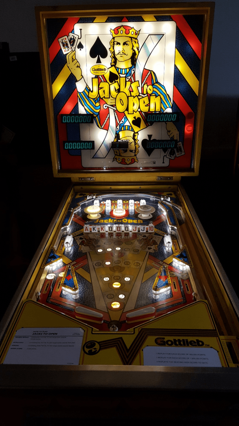 Vintage Jacks to Open pinball machine with playing card-themed backglass