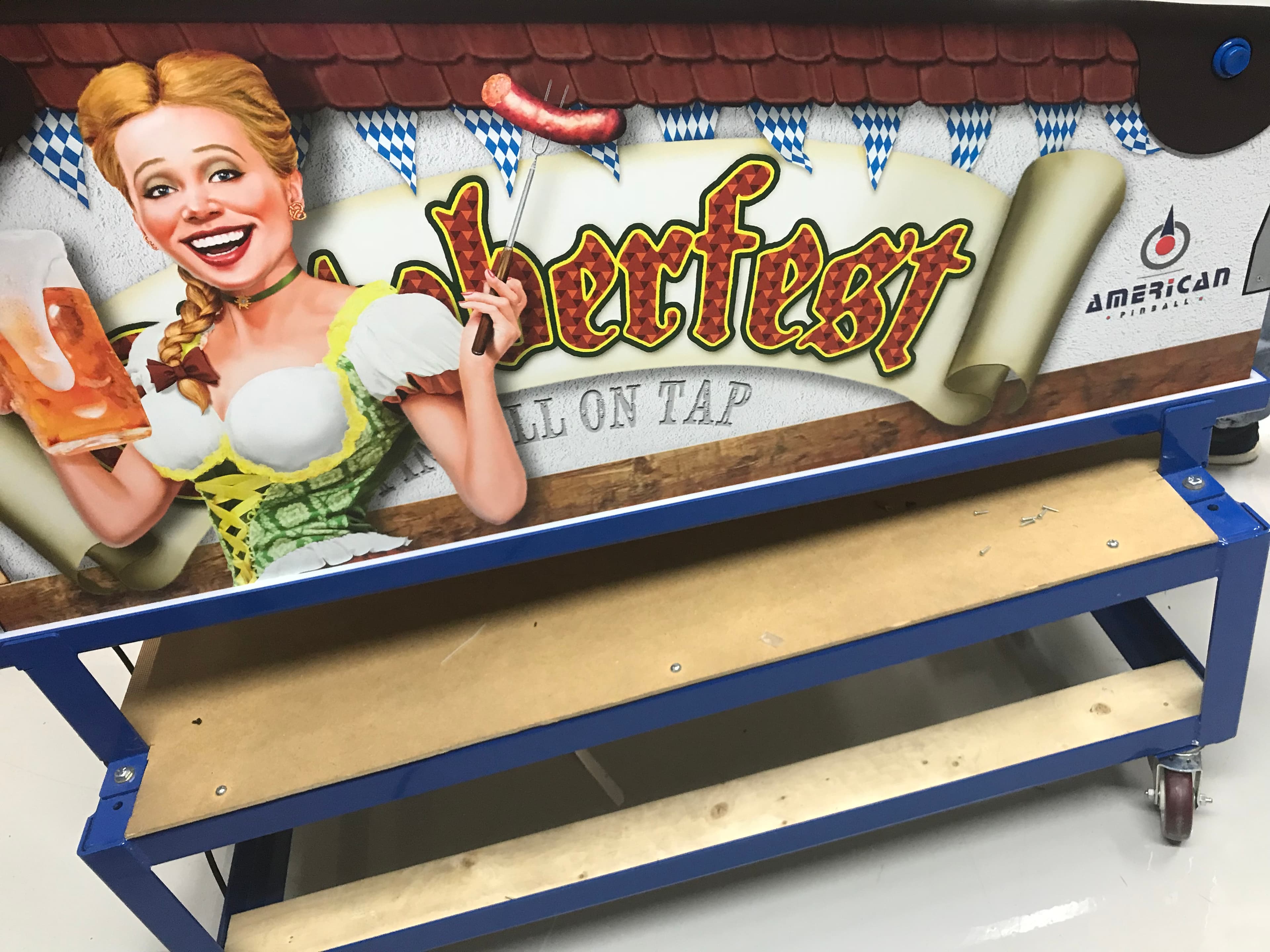 Oktoberfest beer advertisement with smiling woman in traditional Bavarian dress
