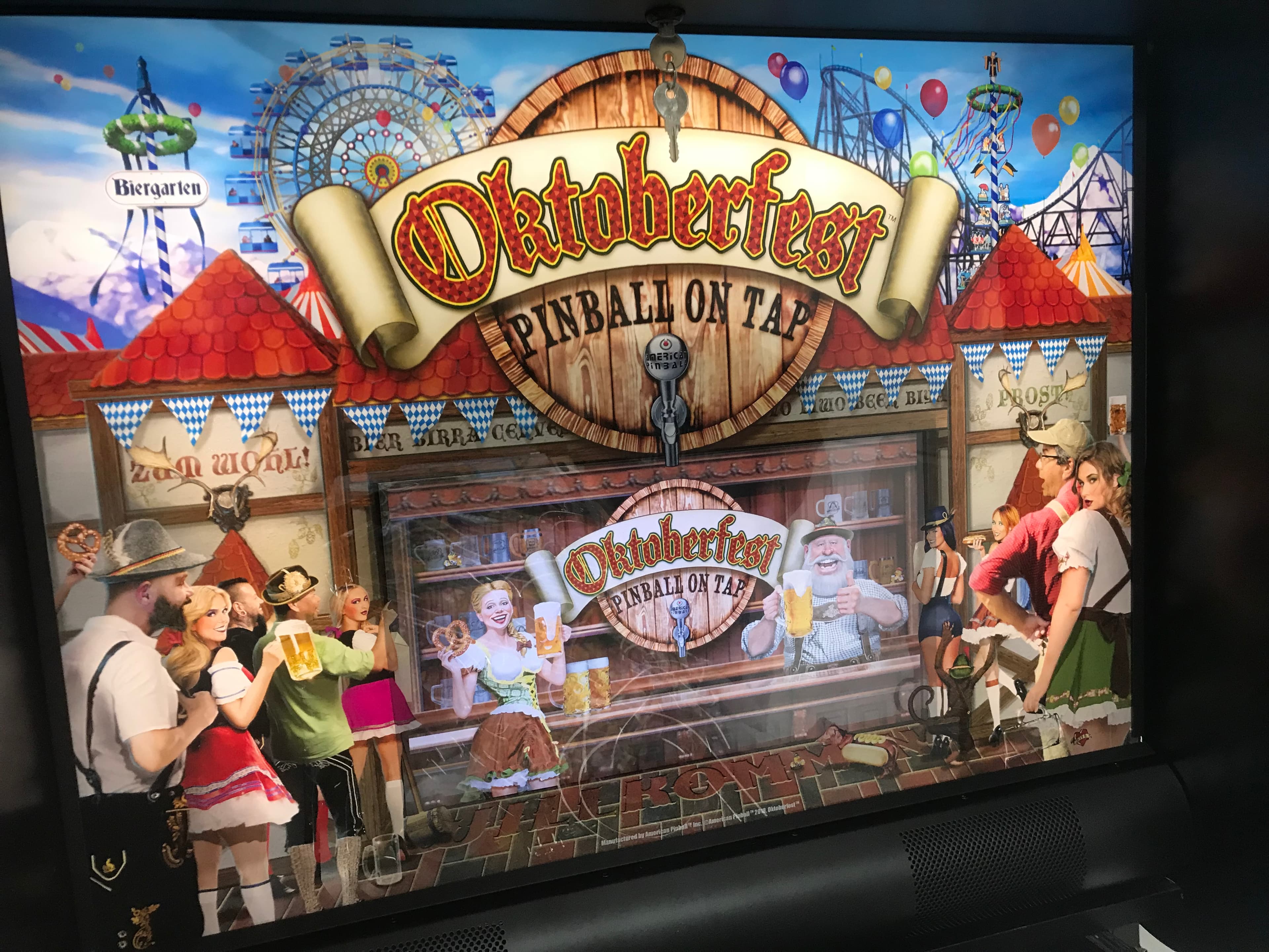 Oktoberfest-themed pinball machine with Bavarian festival and beer imagery