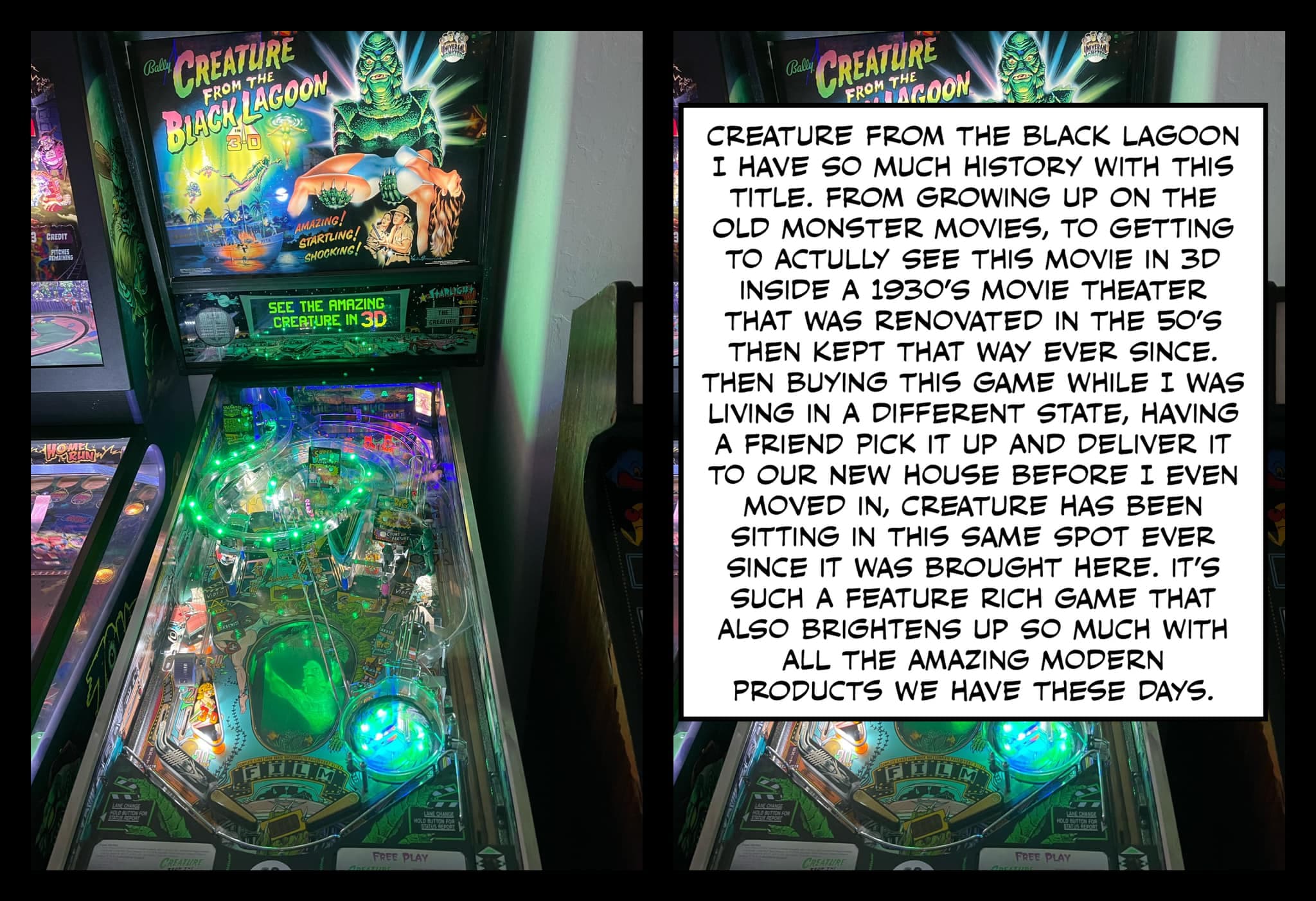Creature from the Black Lagoon pinball machine with glowing green lights
