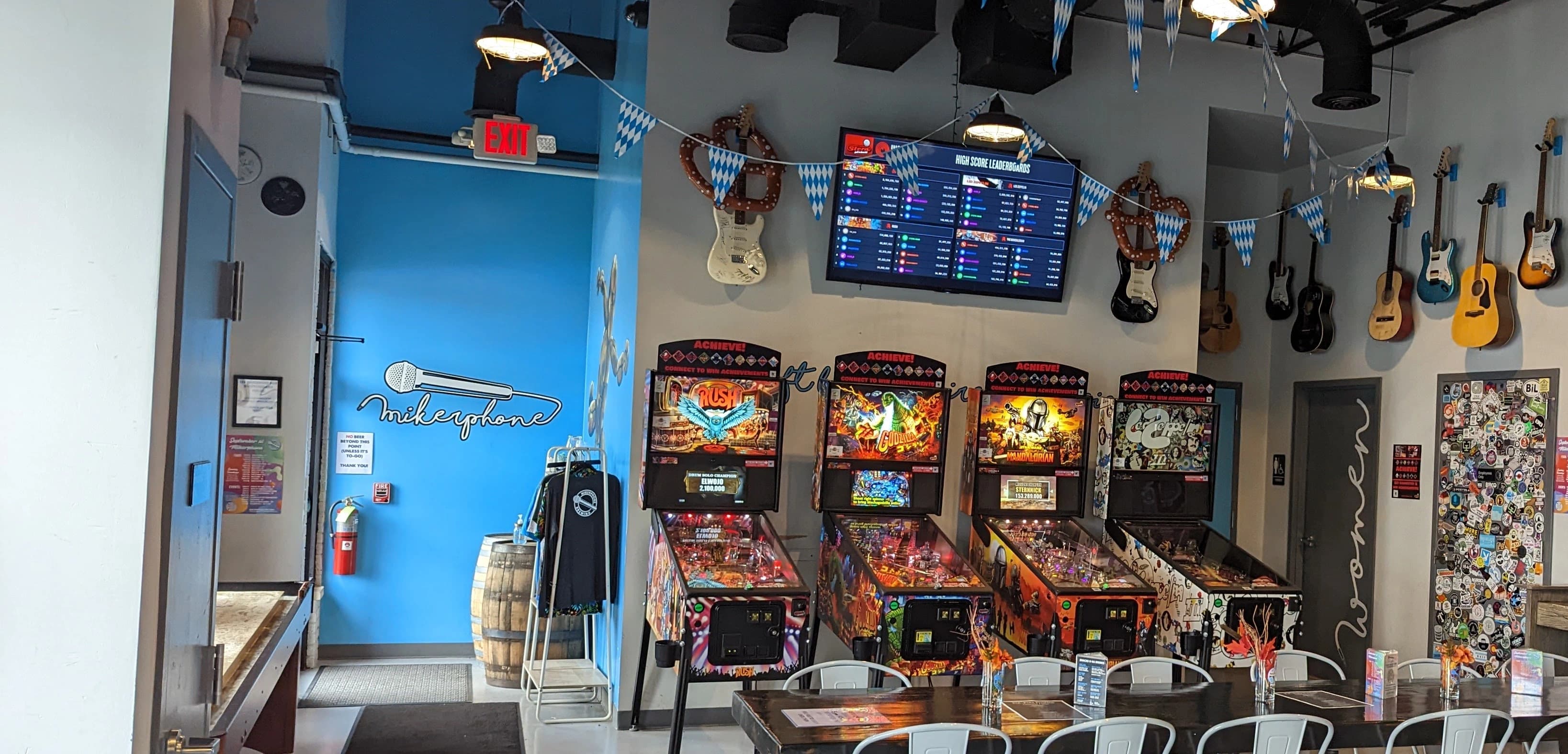 4 pinball machines at Mikerphone Brewing
