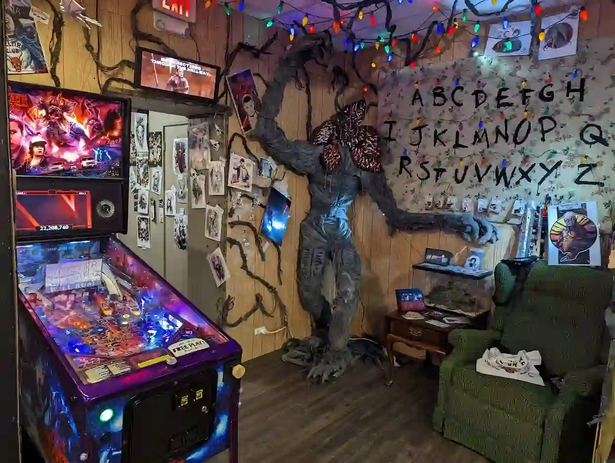 Stranger things in a replica of Joyce's living room at Ghoulish Mortals