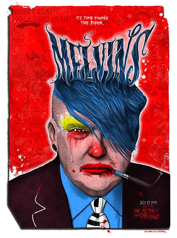 Surreal portrait of a clown-like figure with Melting text hair