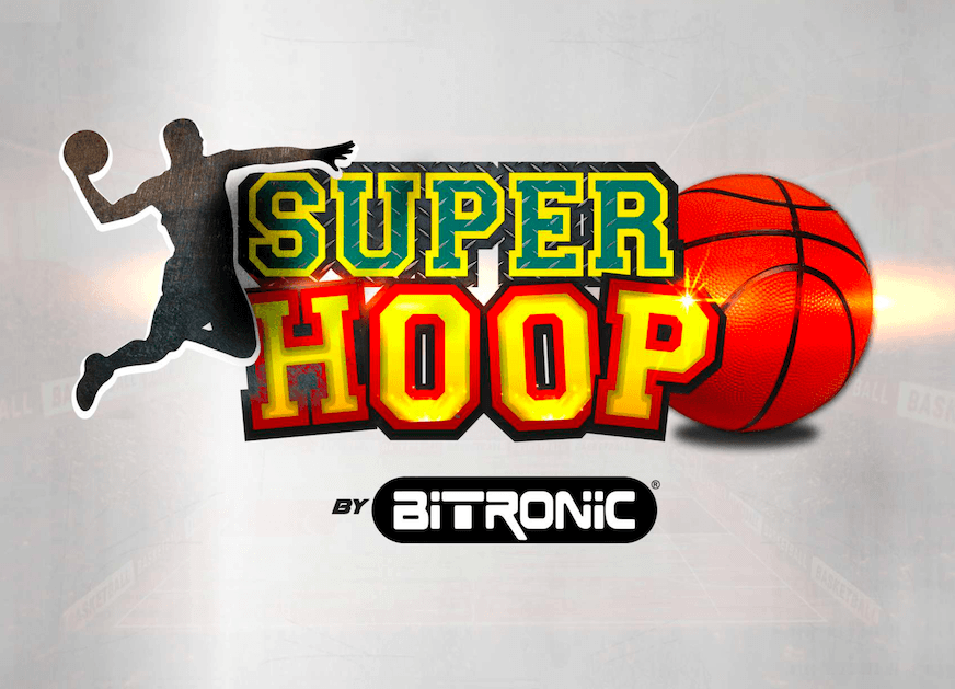 Super Hoop basketball game logo with silhouette player and orange basketball