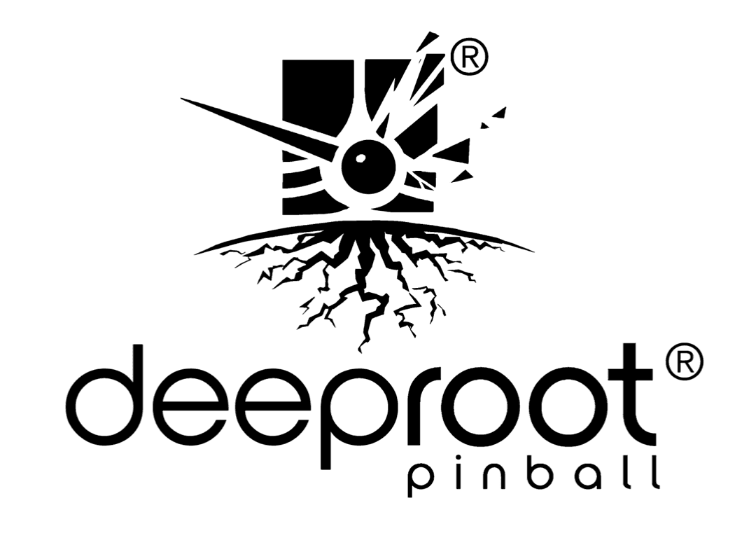 Deeproot Pinball logo with stylized eye and lightning-like roots