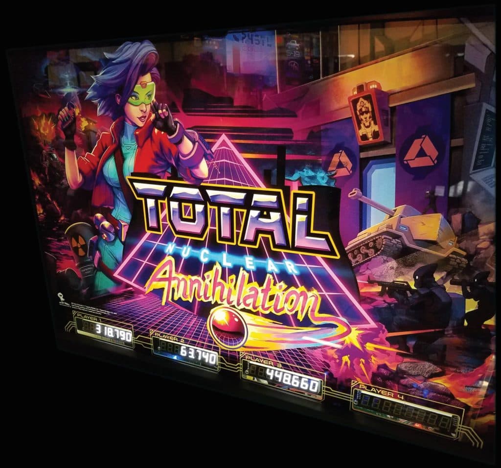 Retro arcade game artwork for Total Nuclear Annihilation with neon colors