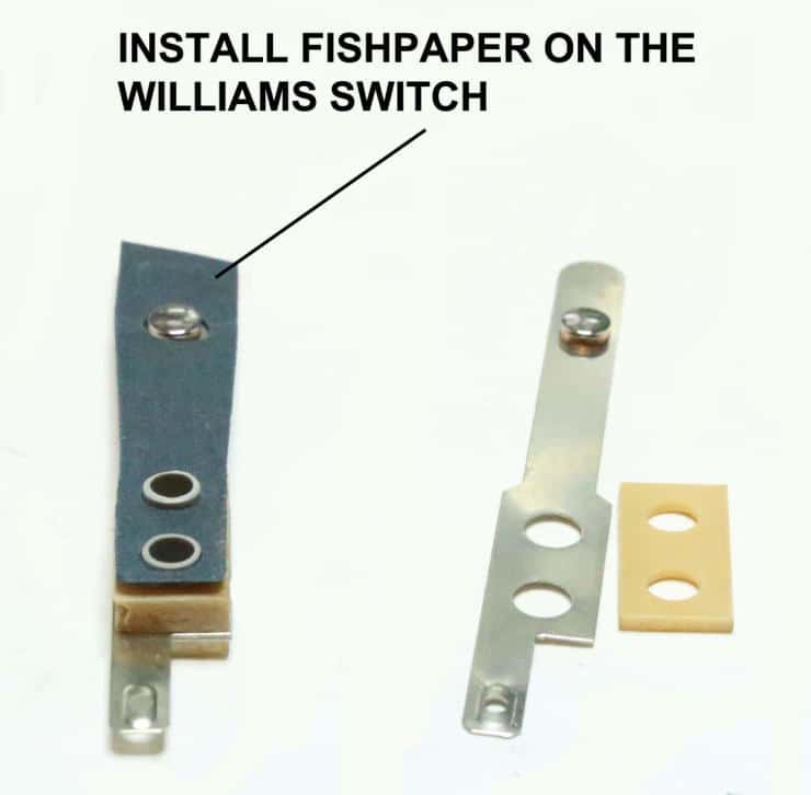 Williams switch with instruction to install fishpaper on electrical component