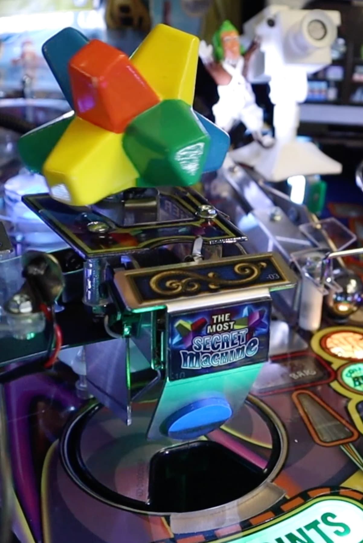 Colorful cubes on "The Most Secret Machine" arcade game display