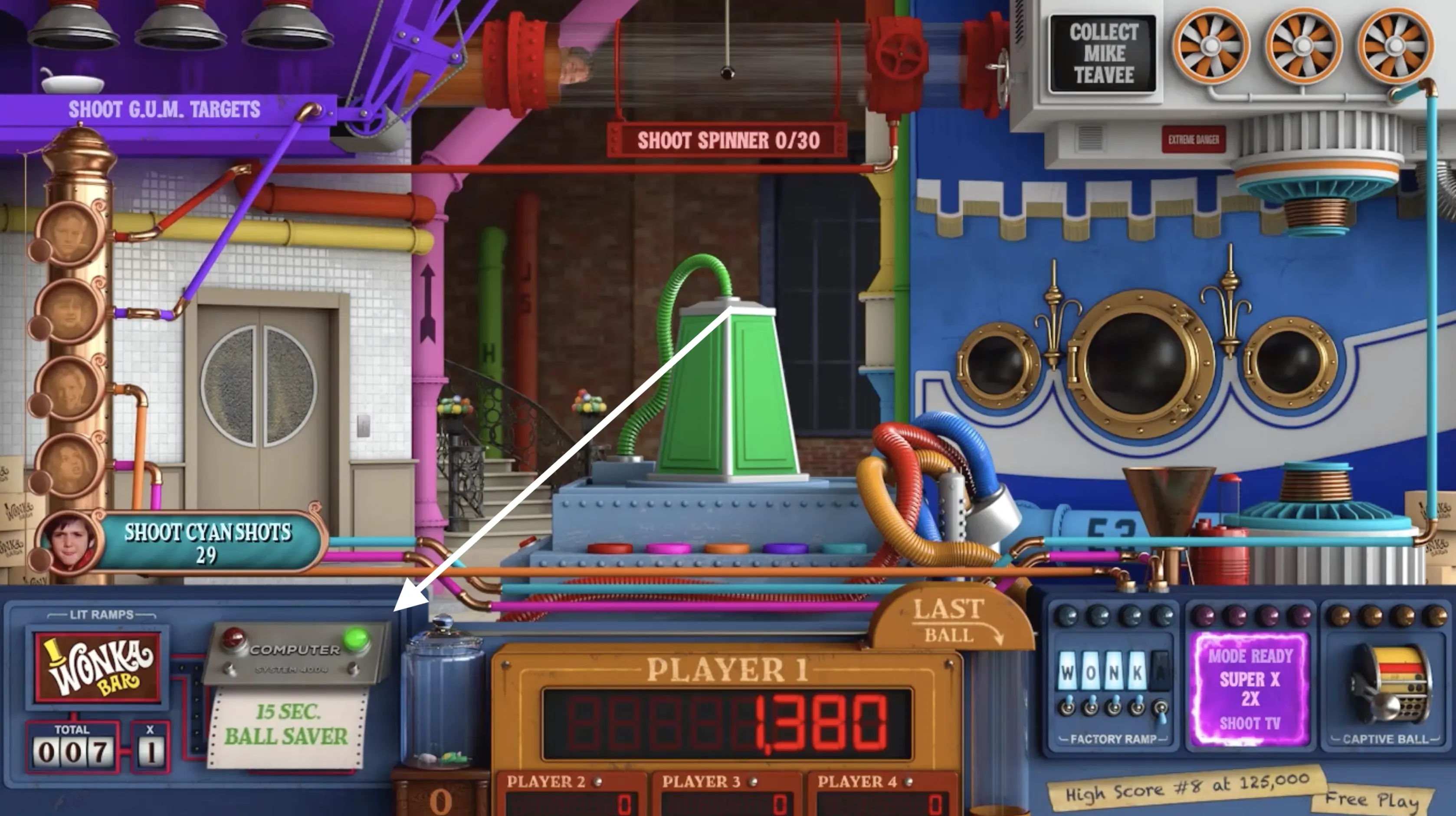 Colorful pinball machine interface with steampunk-style mechanical elements