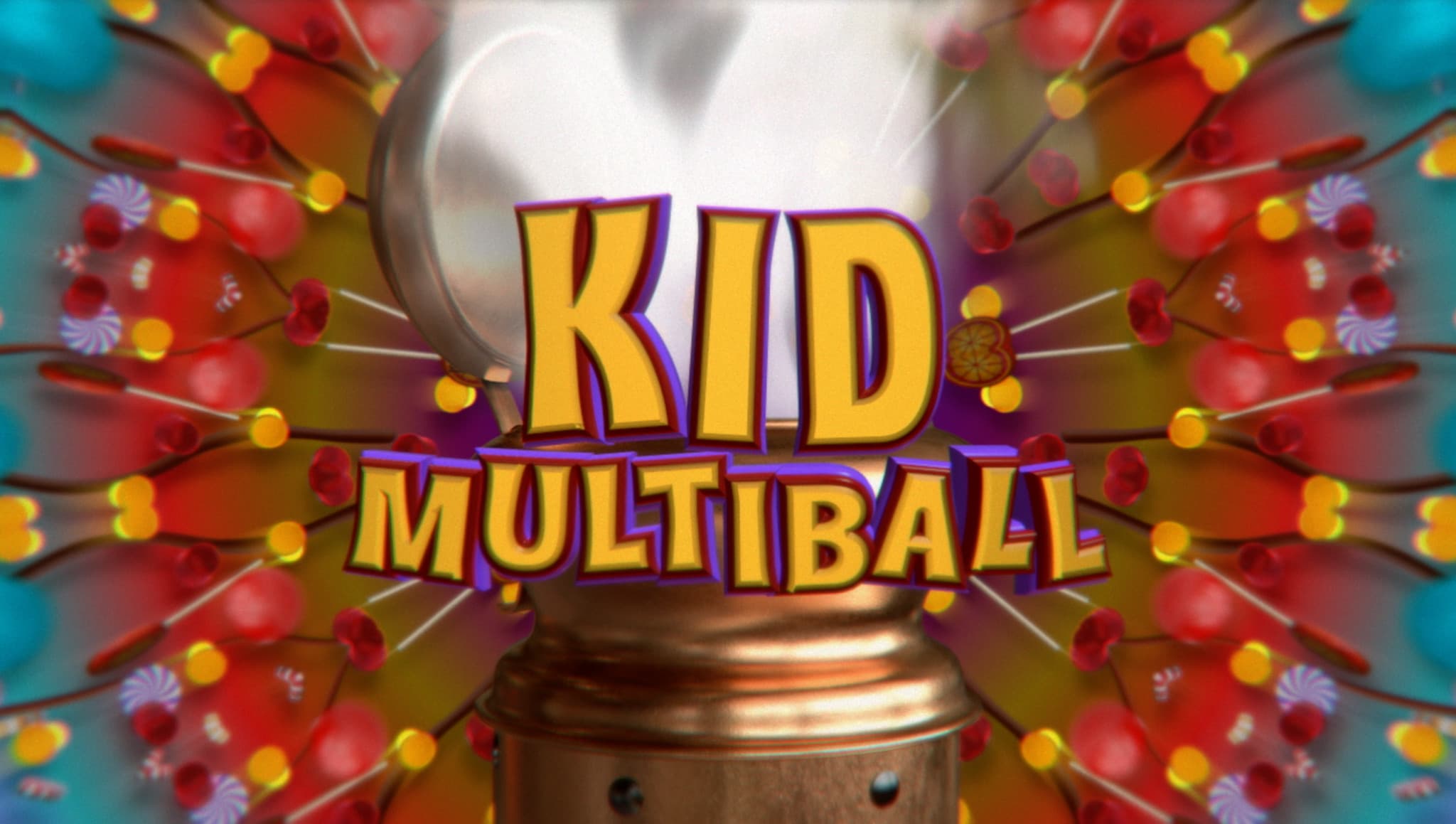 Colorful Kid Multiball pinball game logo with explosive graphic design