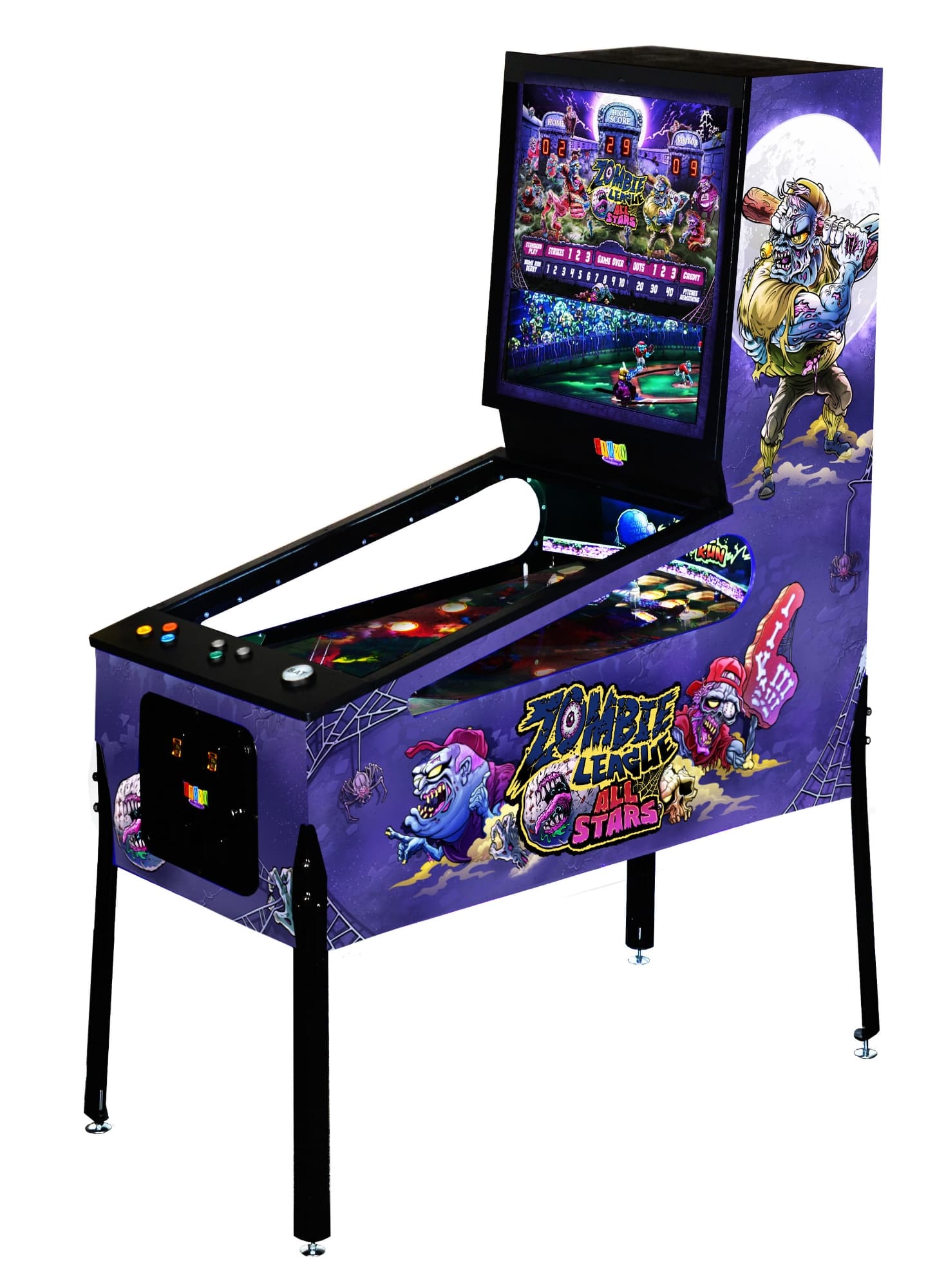 Zombie League All Stars pinball machine with colorful zombie characters